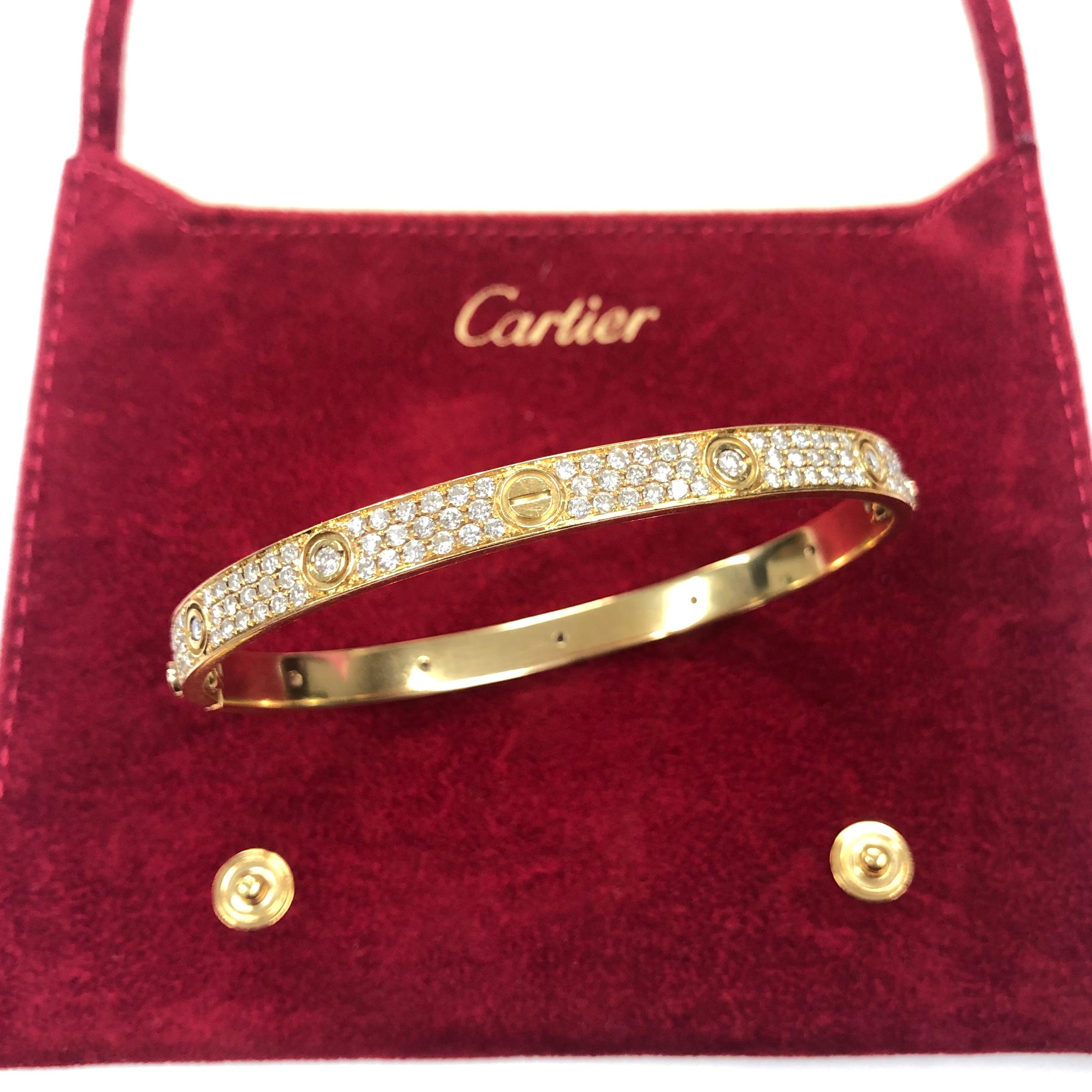 18 Carat Yellow Gold Diamond Cartier Love Bangle In Good Condition In Oxted, Surrey