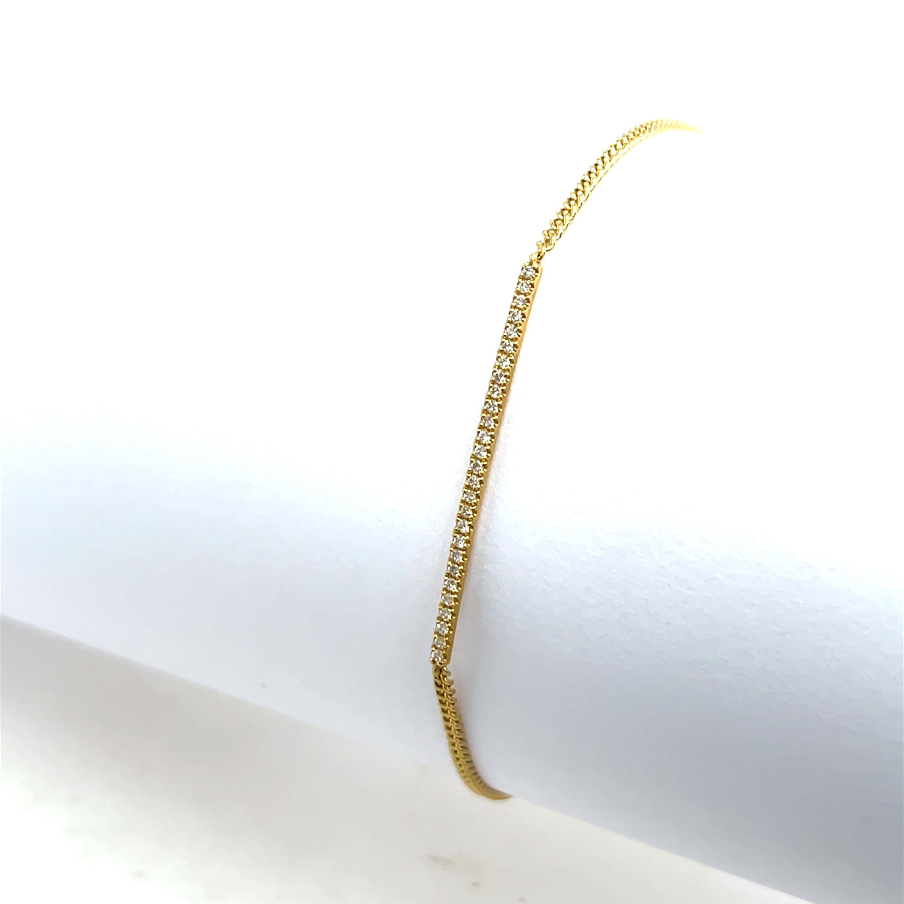 Pulsera de cadena de diamantes de oro amarillo de 18 ct Corte redondo en venta