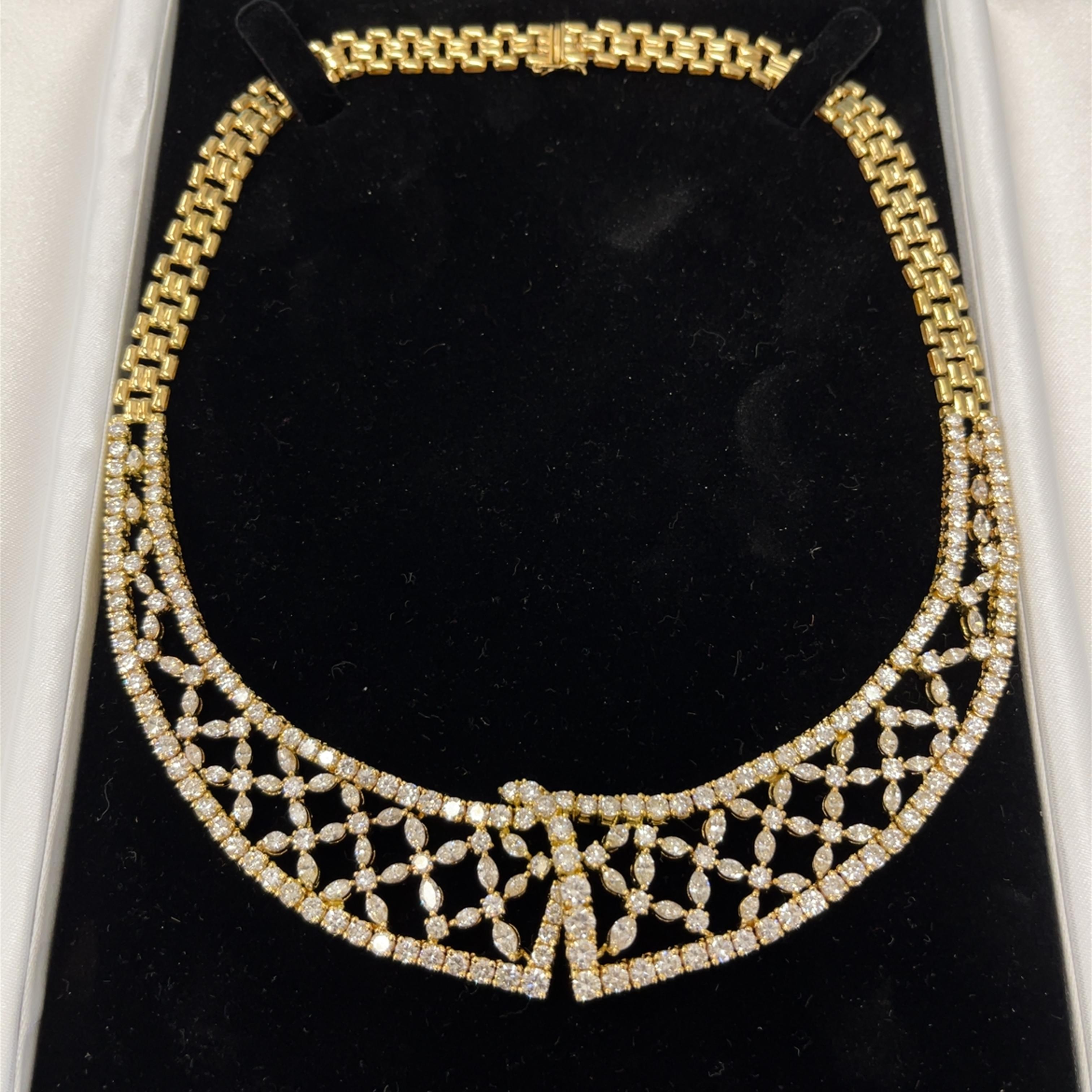 Collier Colarette en or jaune 18 carats, diamants ronds et marquises 23,79 carats en vente 5