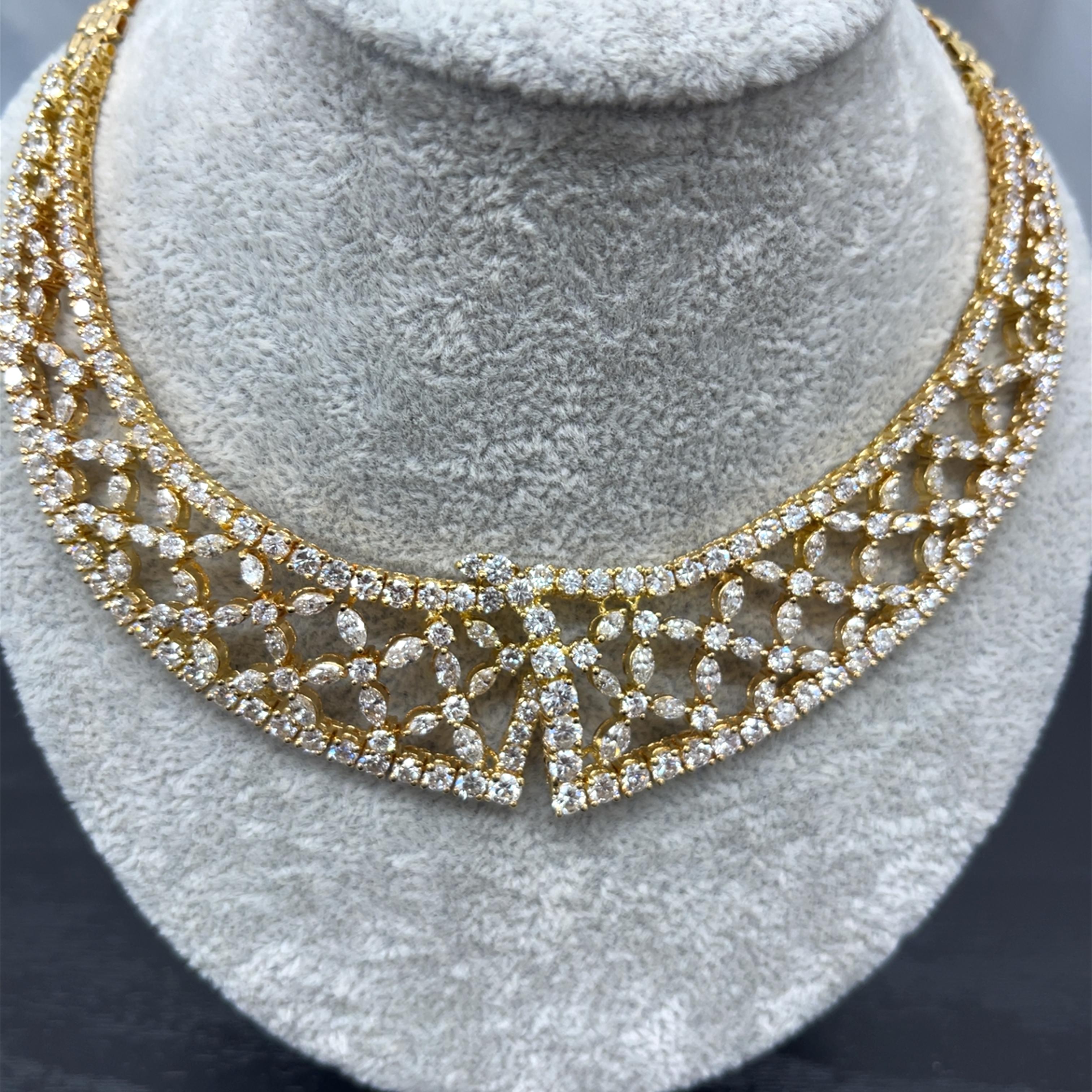Collier Colarette en or jaune 18 carats, diamants ronds et marquises 23,79 carats Unisexe en vente
