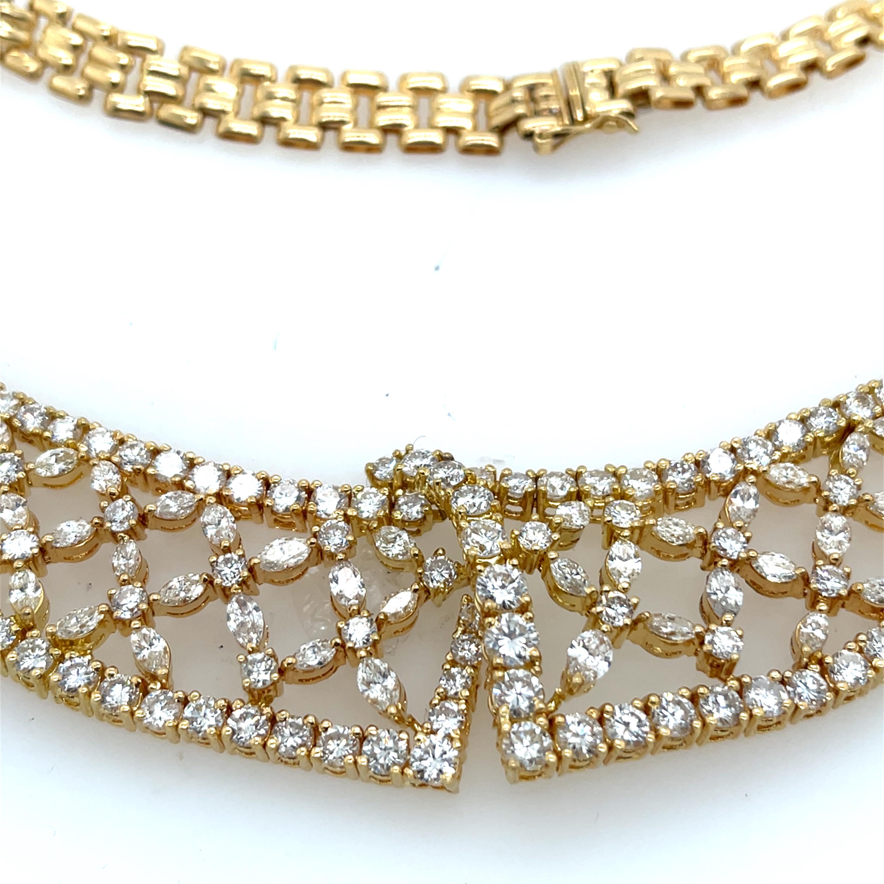 Collier Colarette en or jaune 18 carats, diamants ronds et marquises 23,79 carats en vente 1