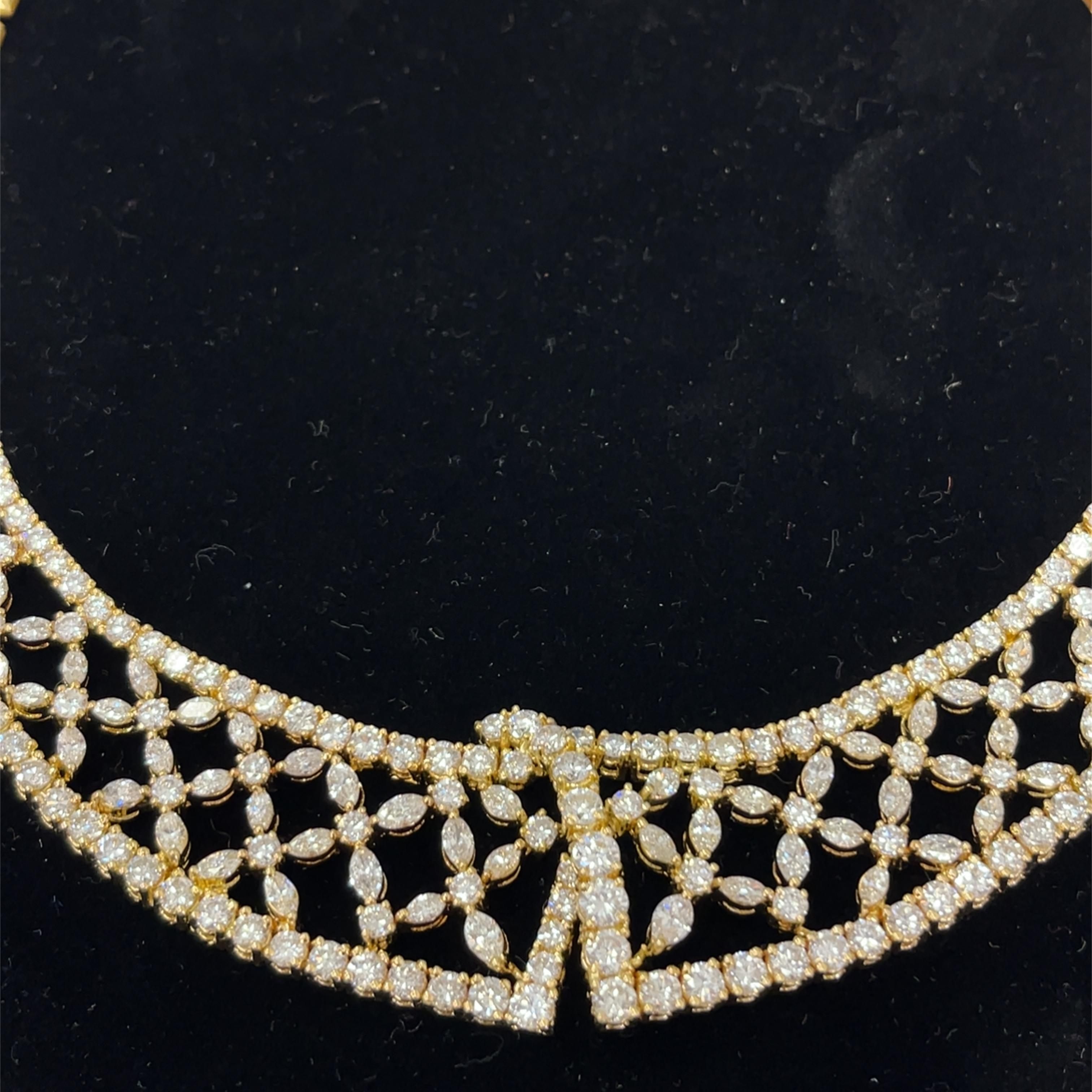 Collier Colarette en or jaune 18 carats, diamants ronds et marquises 23,79 carats en vente 2