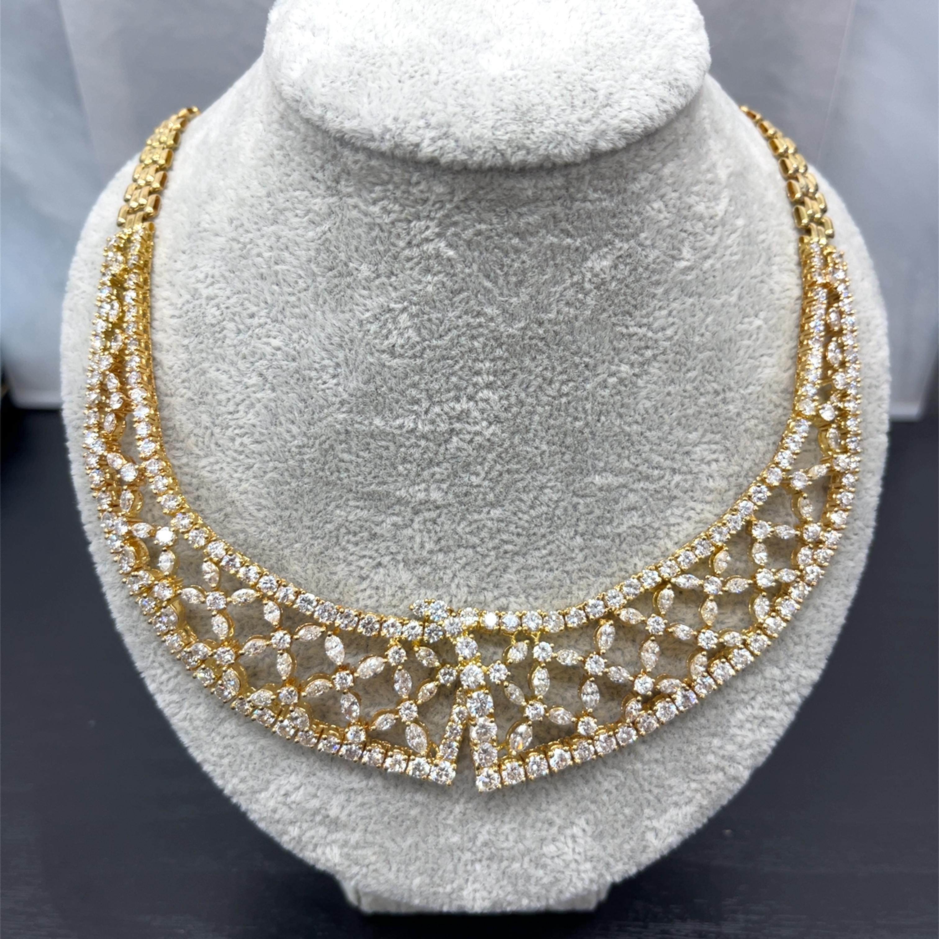 Collier Colarette en or jaune 18 carats, diamants ronds et marquises 23,79 carats en vente 3
