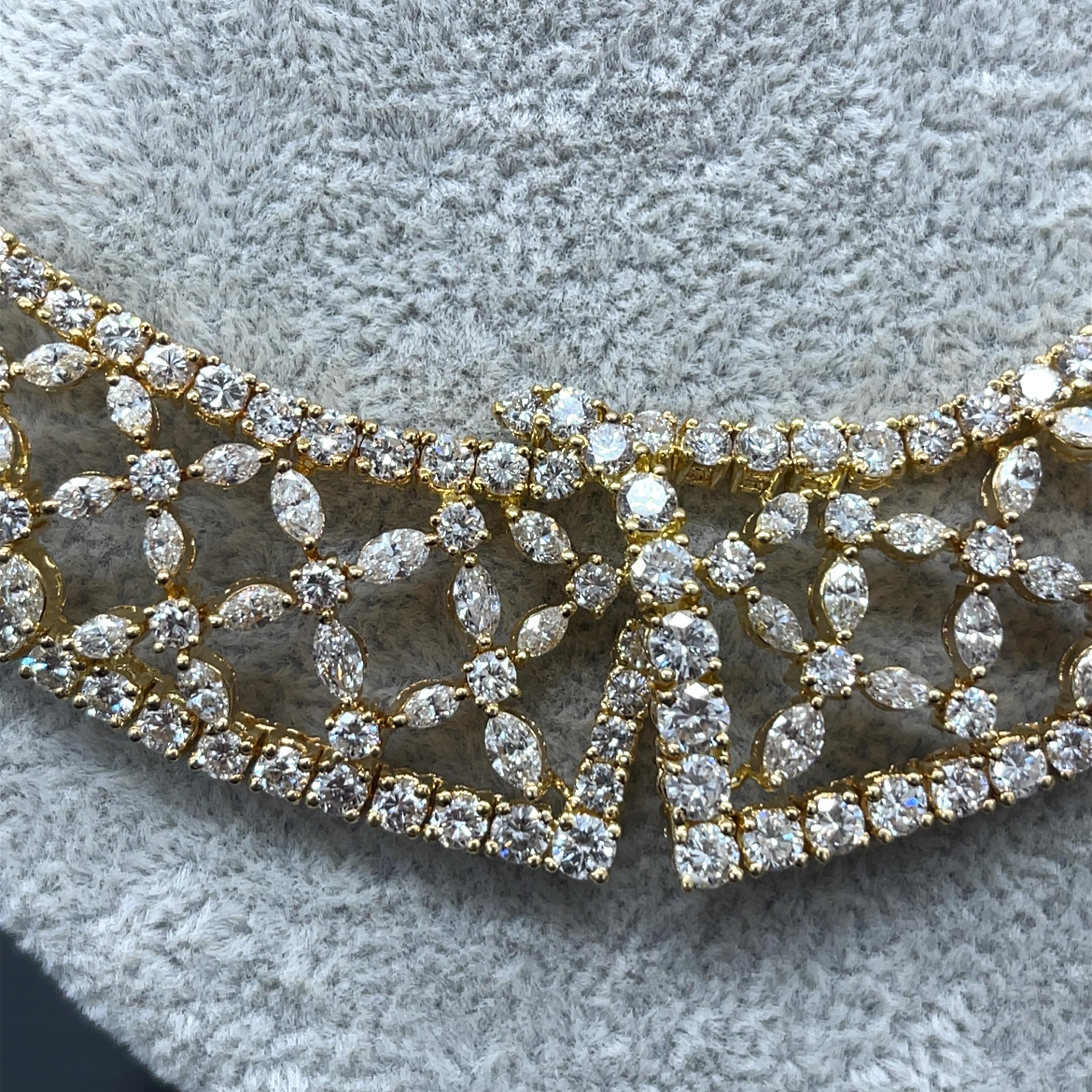 Collier Colarette en or jaune 18 carats, diamants ronds et marquises 23,79 carats en vente 4