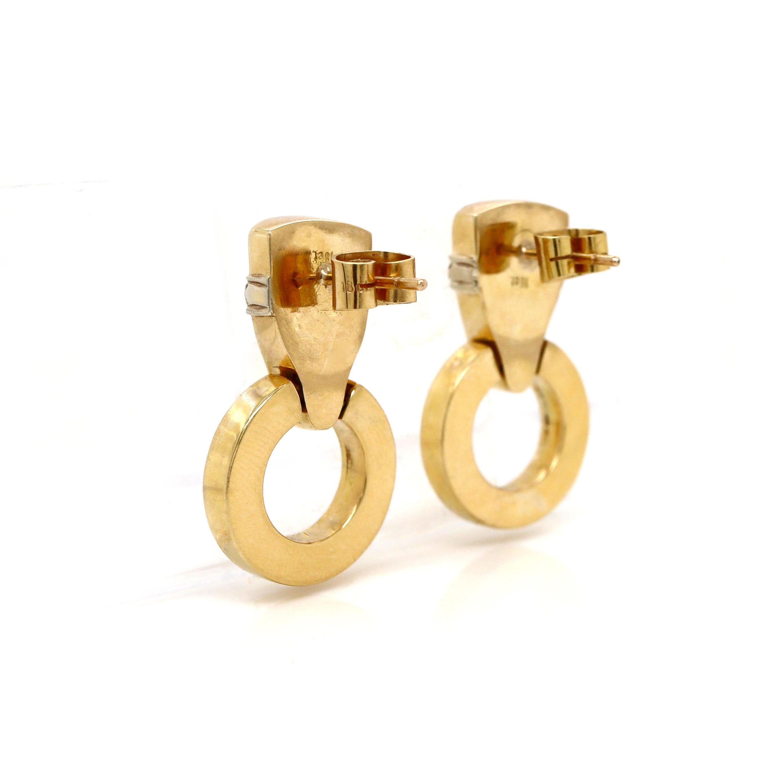 Round Cut 18ct Yellow Gold Diamond Door Knocker Earrings For Sale