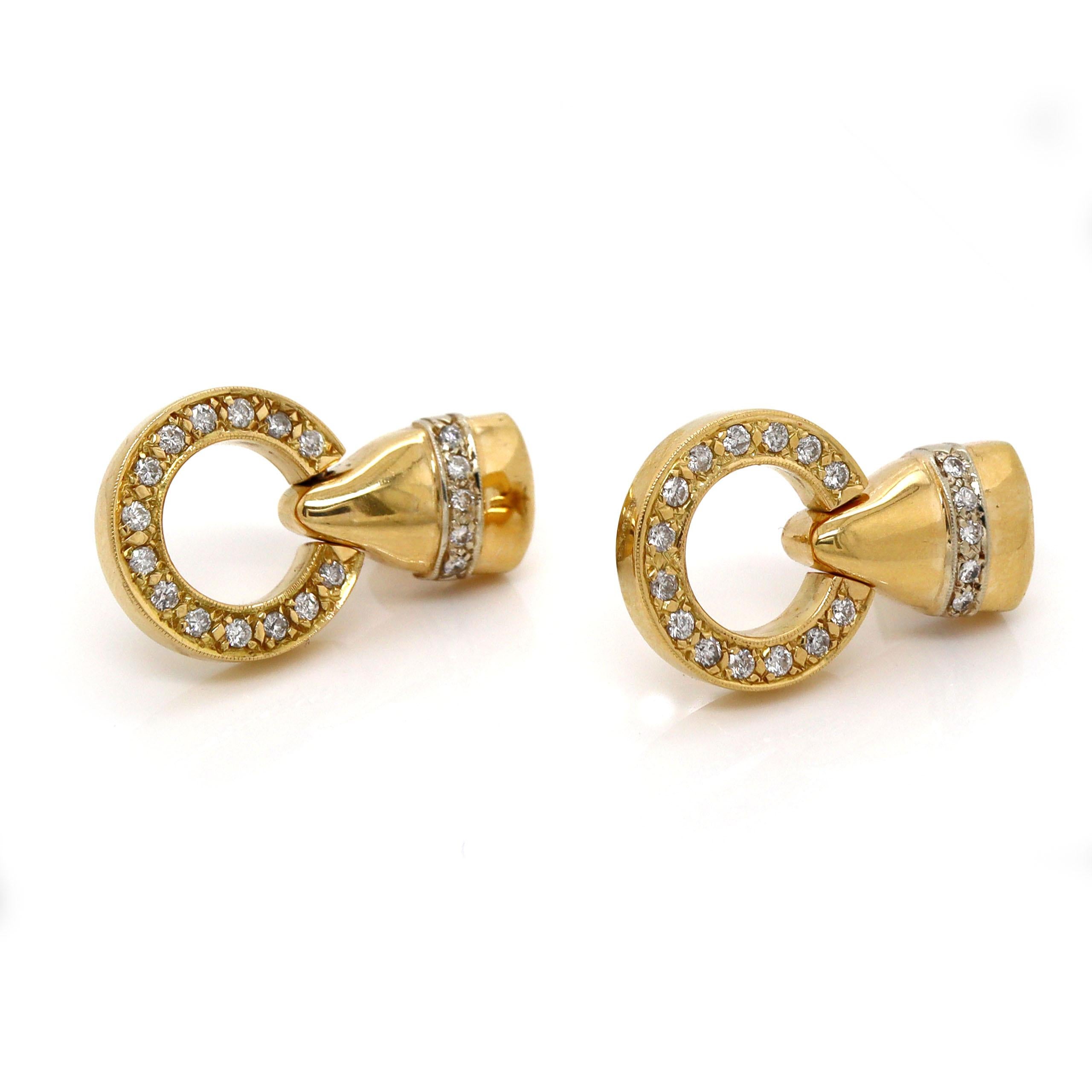 18ct Yellow Gold Diamond Door Knocker Earrings In Excellent Condition For Sale In Sydney, NSW