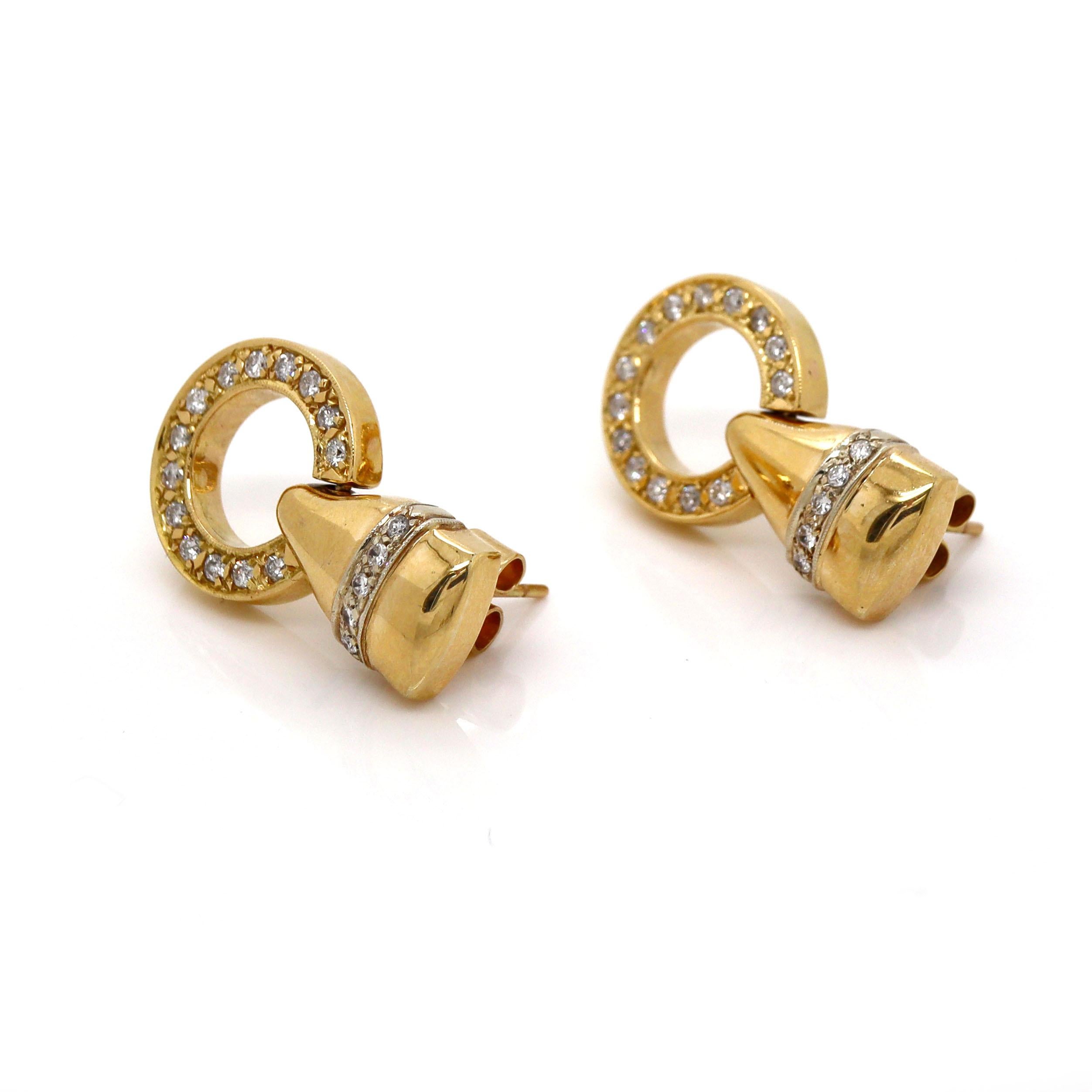 Women's or Men's 18ct Yellow Gold Diamond Door Knocker Earrings For Sale