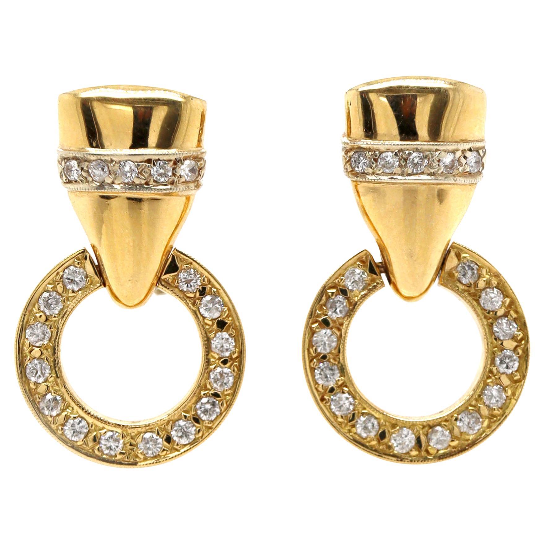 18ct Yellow Gold Diamond Door Knocker Earrings