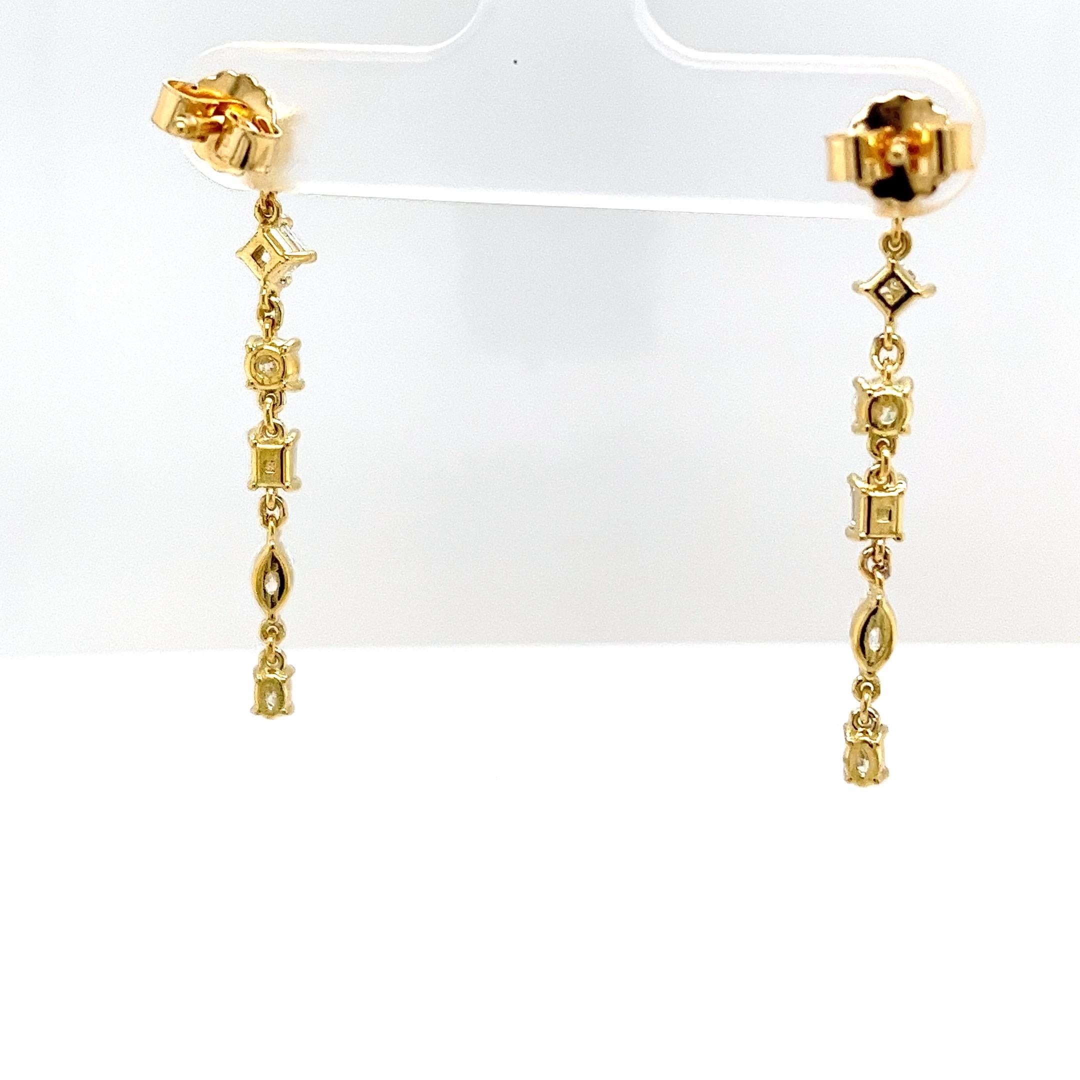 Orecchini a goccia con diamanti in oro giallo 18 ct, 1,60 ct di diamanti In condizioni Nuovo in vendita a London, GB