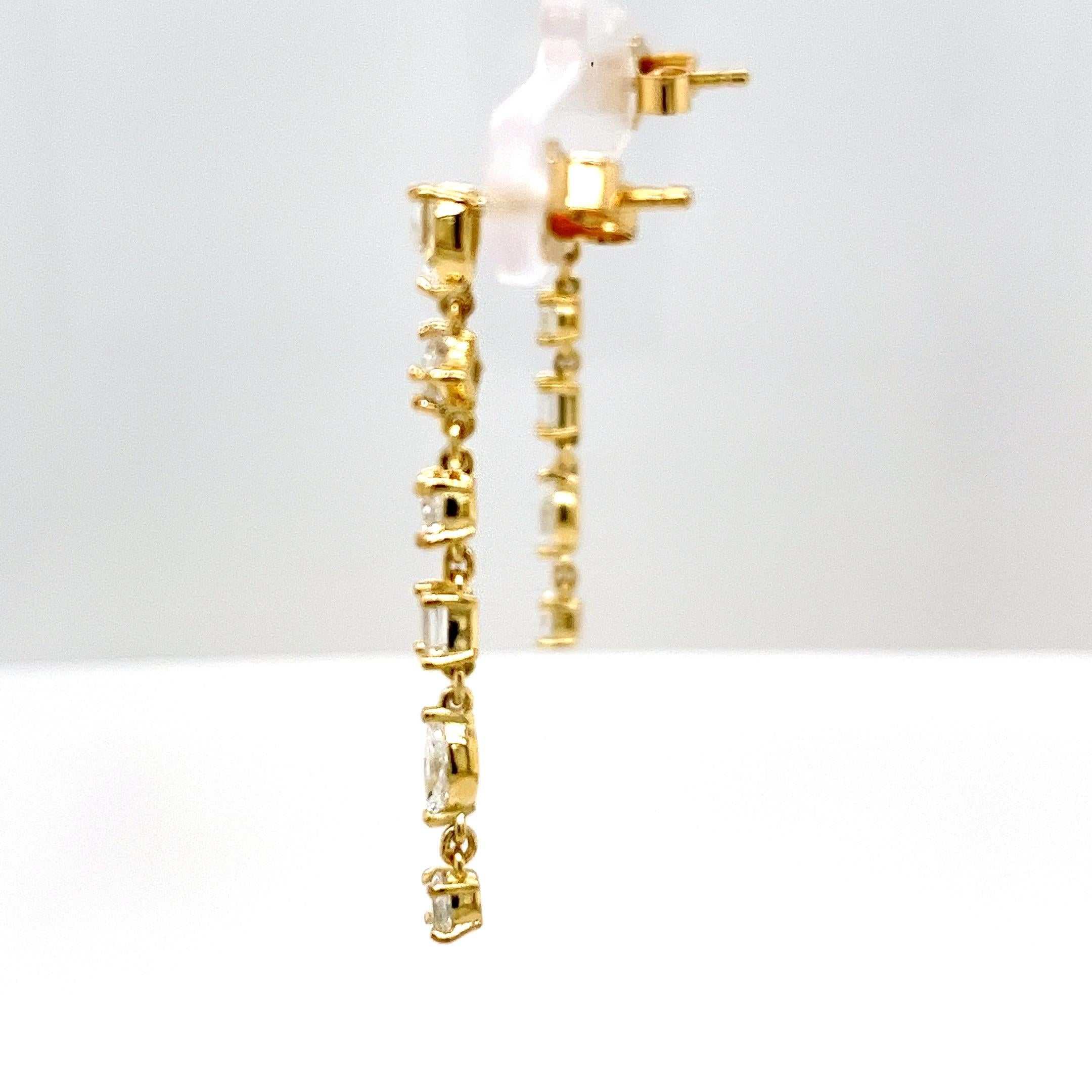da uomo o donna Orecchini a goccia con diamanti in oro giallo 18 ct, 1,60 ct di diamanti in vendita