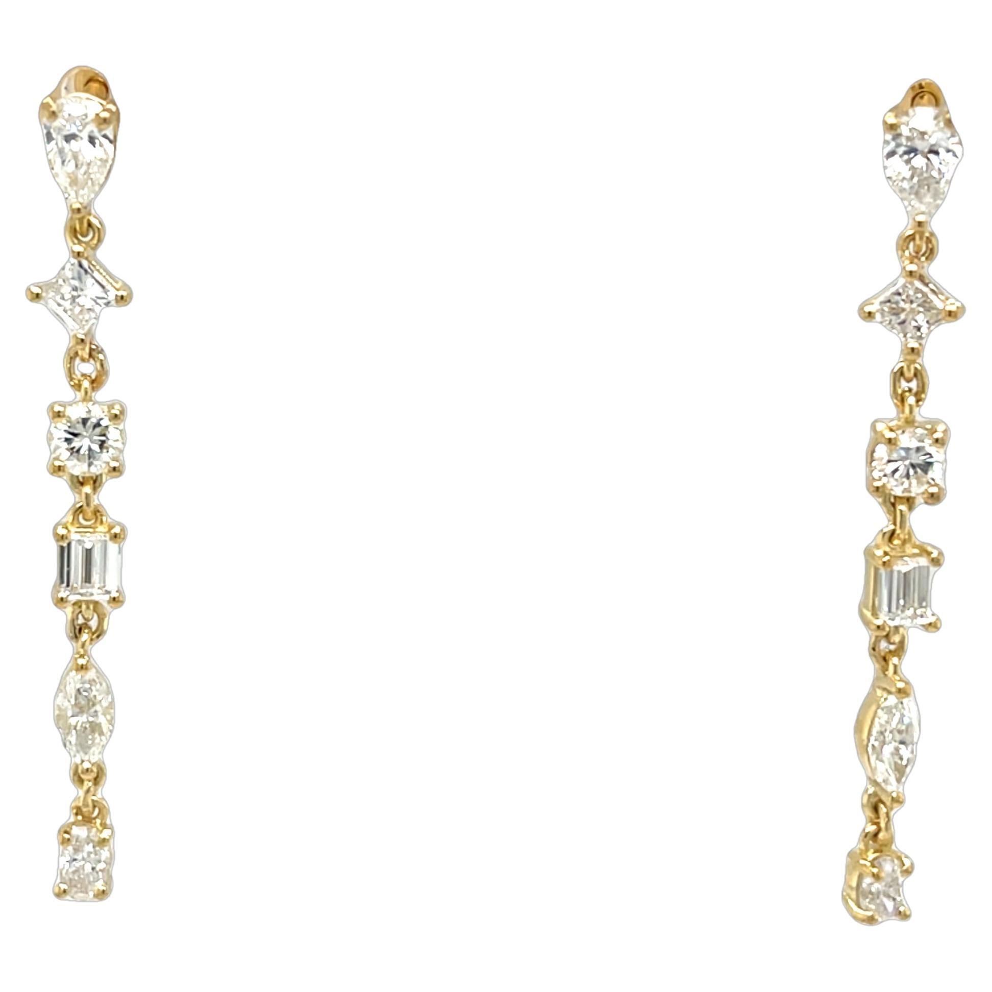 18ct Yellow Gold Diamond Drop Earrings, 1.60ct Diamonds