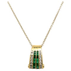 18ct Yellow Gold Diamond & Emerald Pendant
