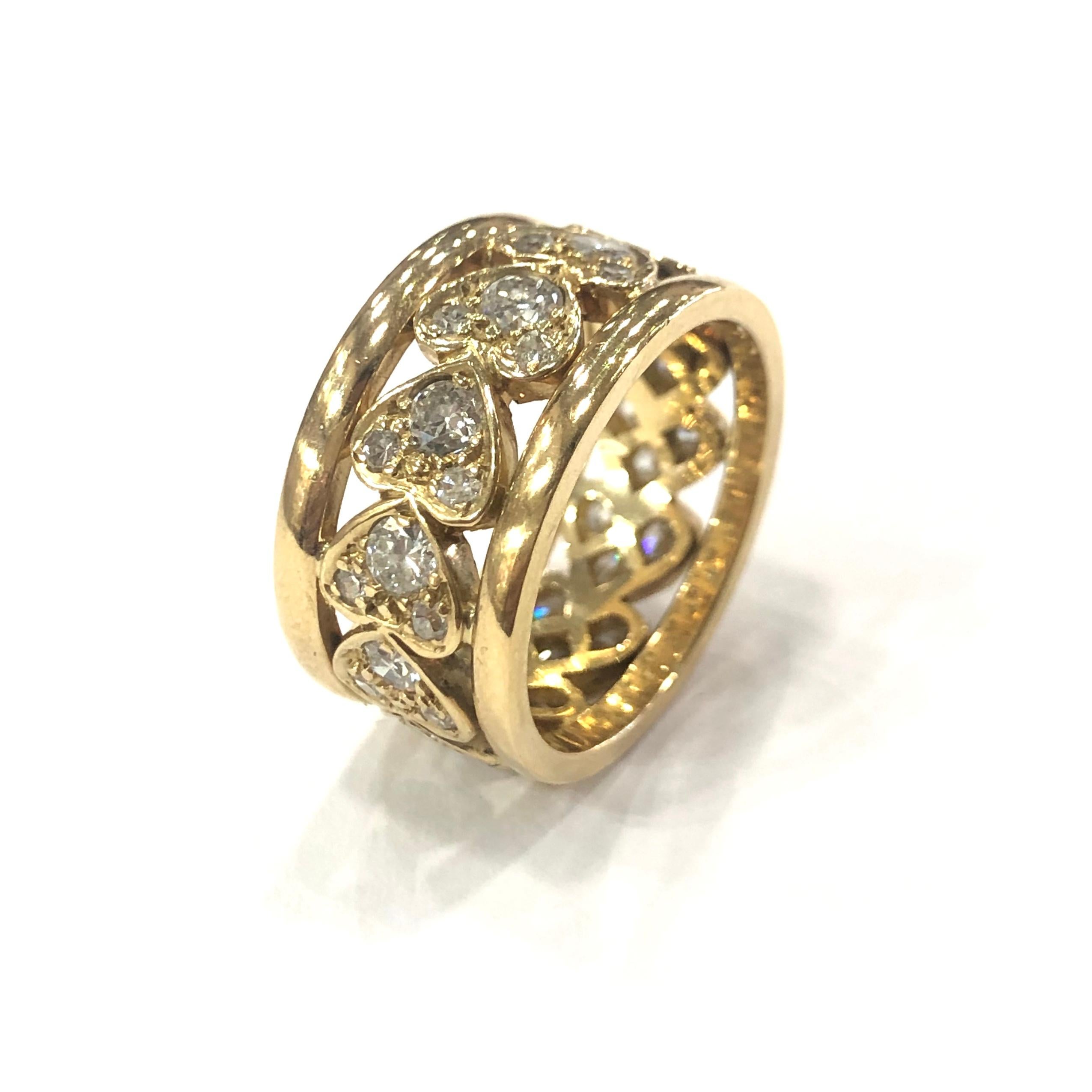 Modern 18 Carat Yellow Gold Diamond Heart Band Ring For Sale