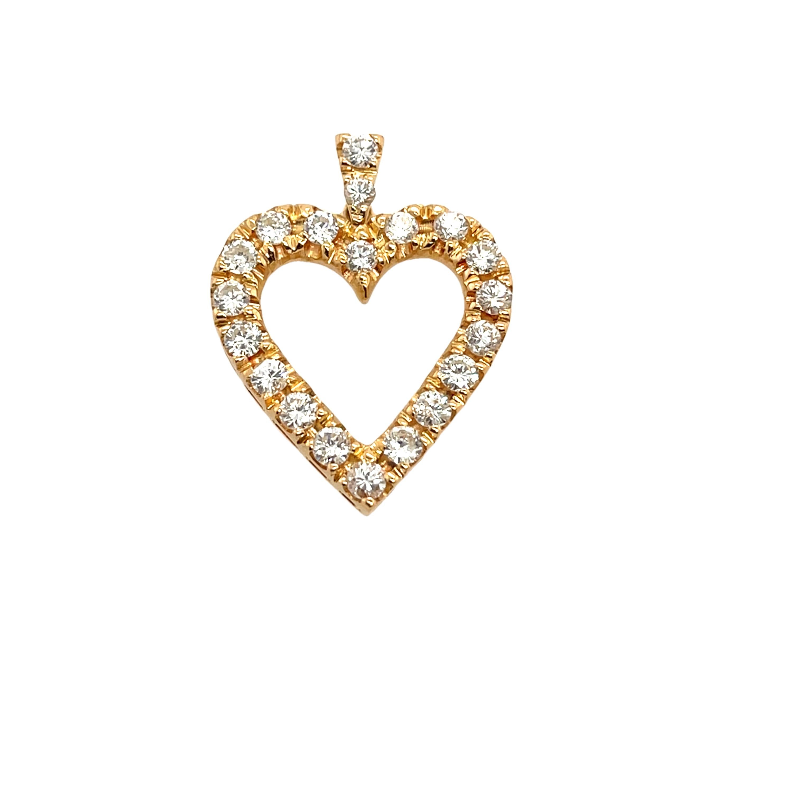 18ct Yellow Gold Diamond Heart Pendant Set With 1.0ct of Natural Diamonds In Excellent Condition In London, GB