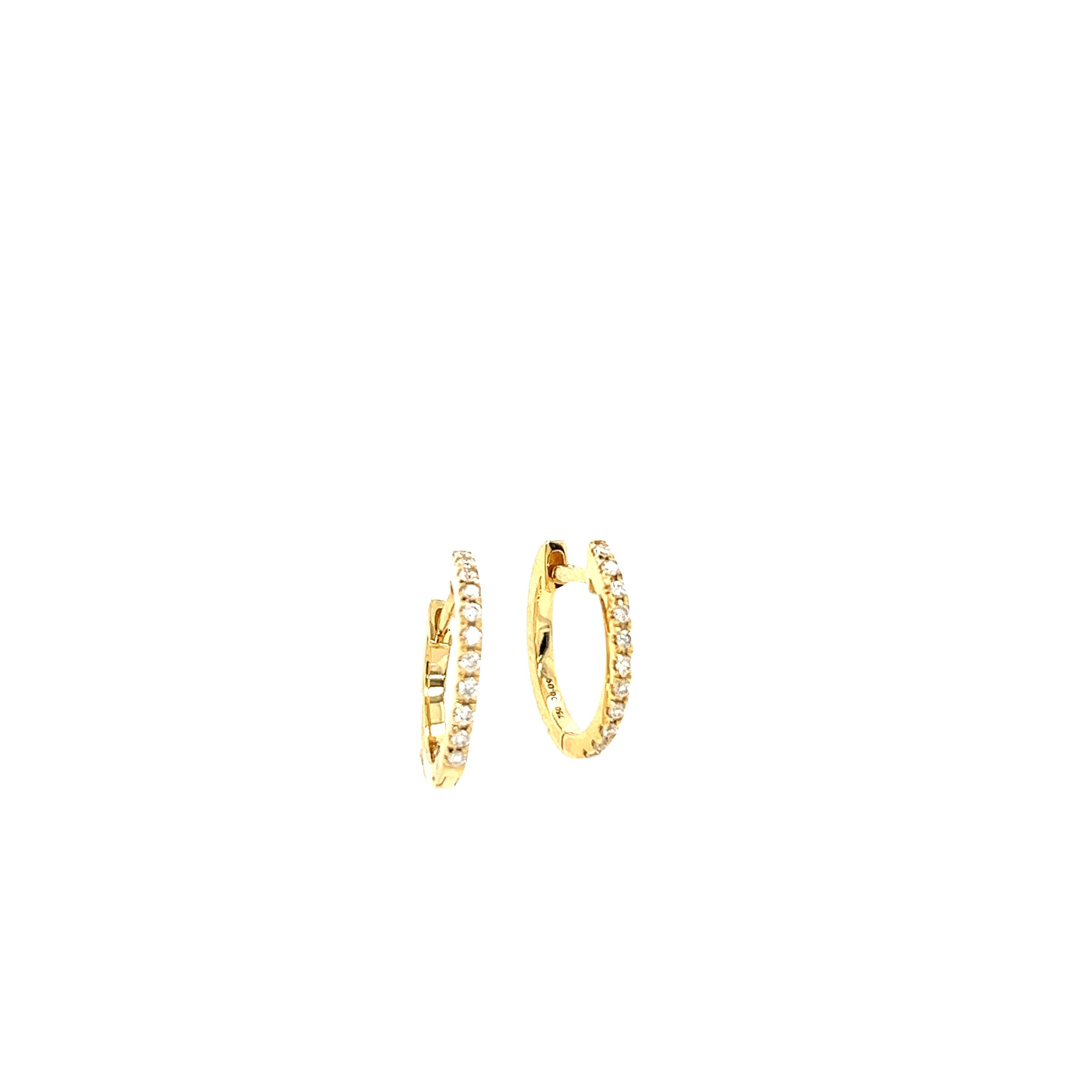 Round Cut 18ct Yellow Gold Diamond Hoop Earrings, Set With 0.09ct Of Round Diamonds, 11mm For Sale