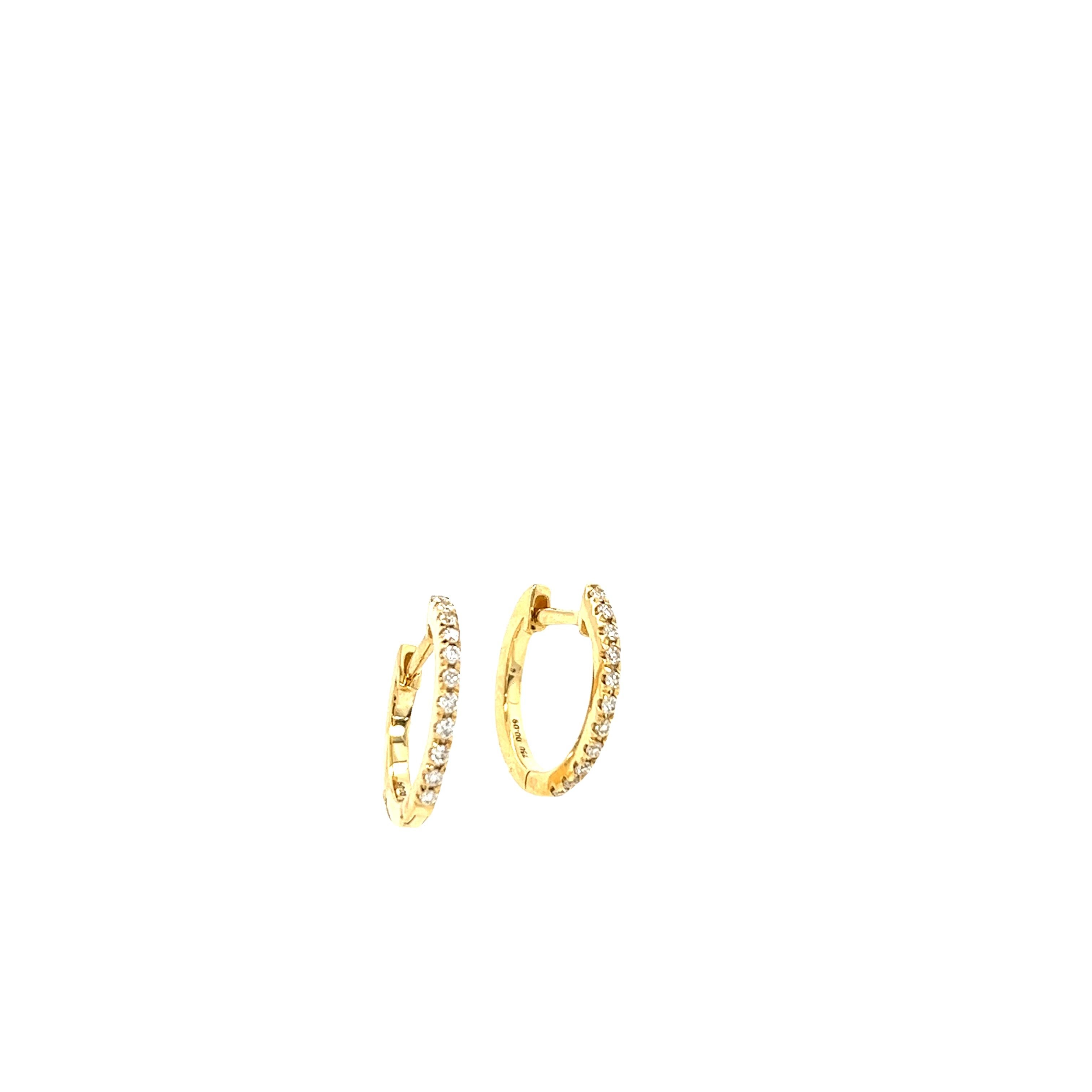 18ct Yellow Gold Diamond Hoop Earrings, Set With 0.09ct Of Round Diamonds, 11mm In New Condition For Sale In London, GB