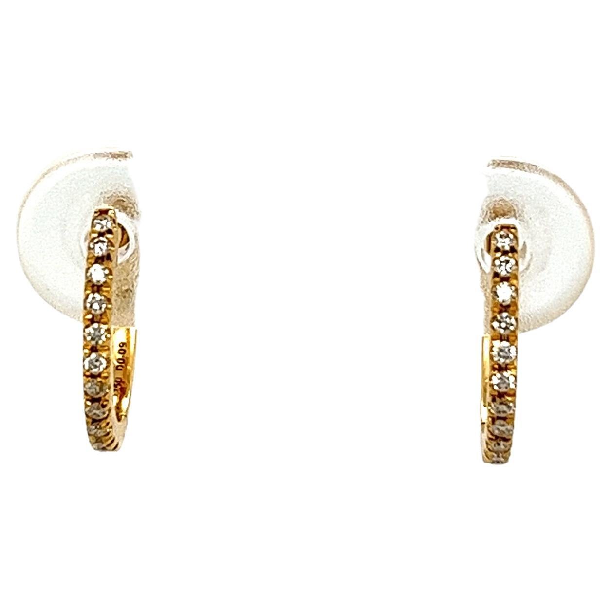 18ct Yellow Gold Diamond Hoop Earrings, Set With 0.09ct Of Round Diamonds, 11mm For Sale