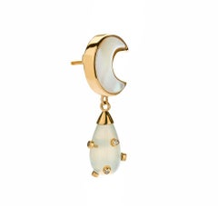 18 Carat Yellow Gold, Diamond, Moonstone and Mother of Pearl Drop Earrings