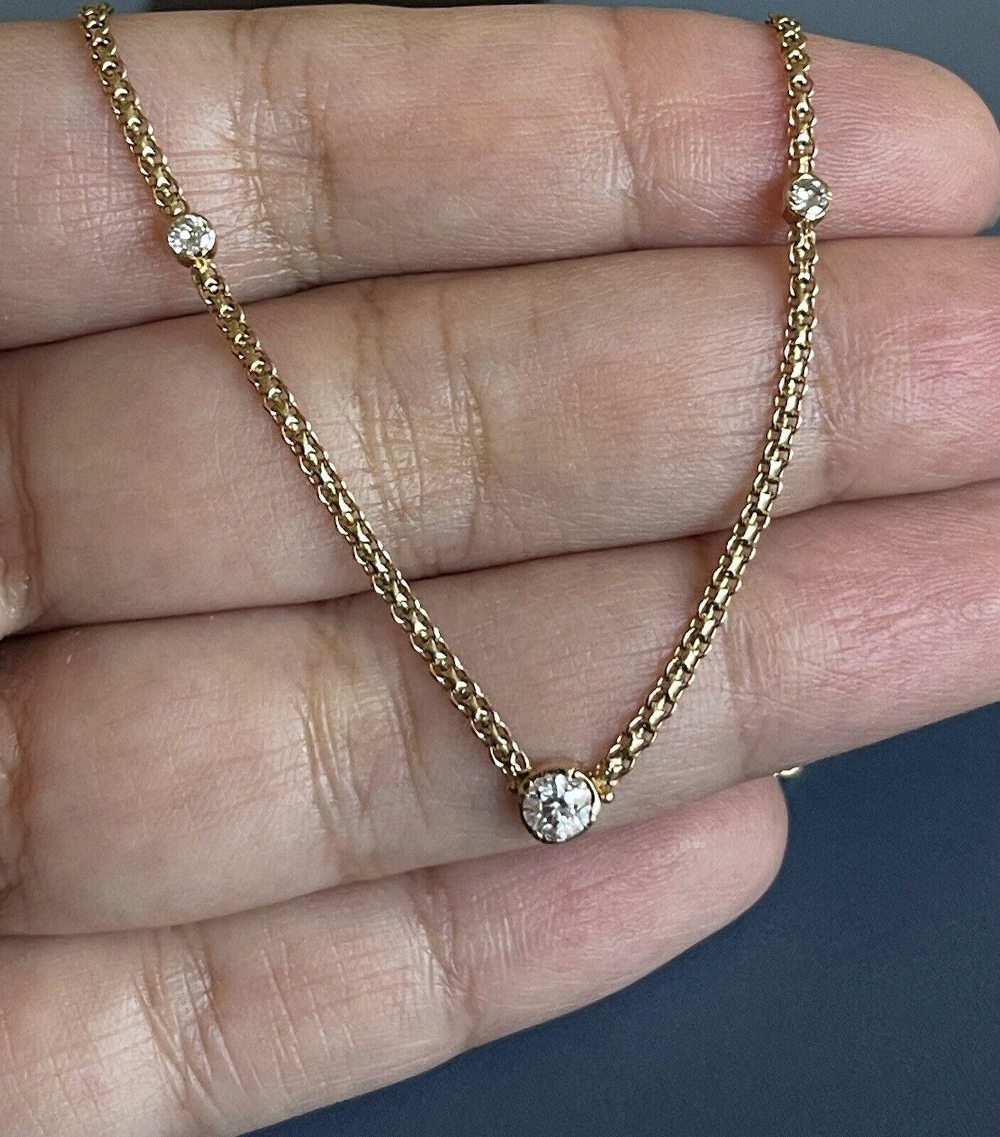 18ct Yellow Gold Diamond Necklace 0.70ct Solitaire By The Yard Nr 1ct In New Condition For Sale In Ilford, GB