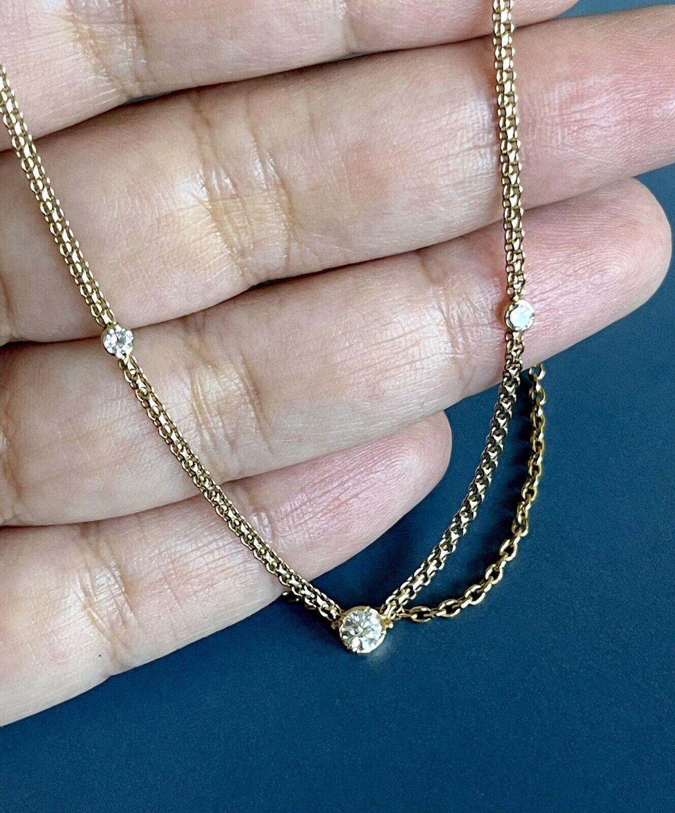 18ct Yellow Gold Diamond Necklace 0.70ct Solitaire By The Yard Nr 1ct For Sale 2
