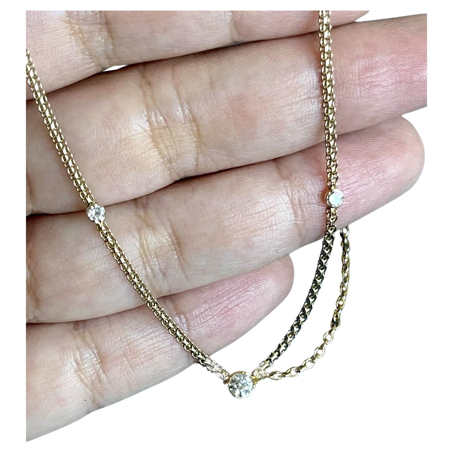 18ct Yellow Gold Diamond Necklace 0.70ct Solitaire By The Yard Nr 1ct For Sale