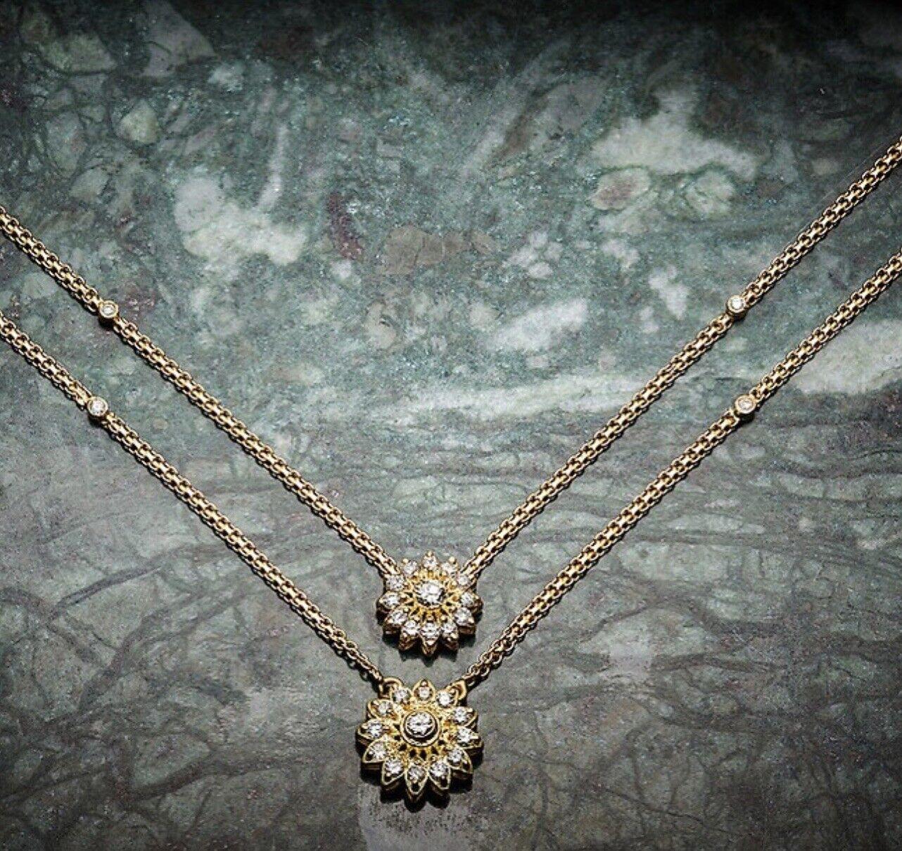 18ct Yellow Gold Diamond Necklace 0.80ct Sunflower pendant Near 1ct By The Yard For Sale 1