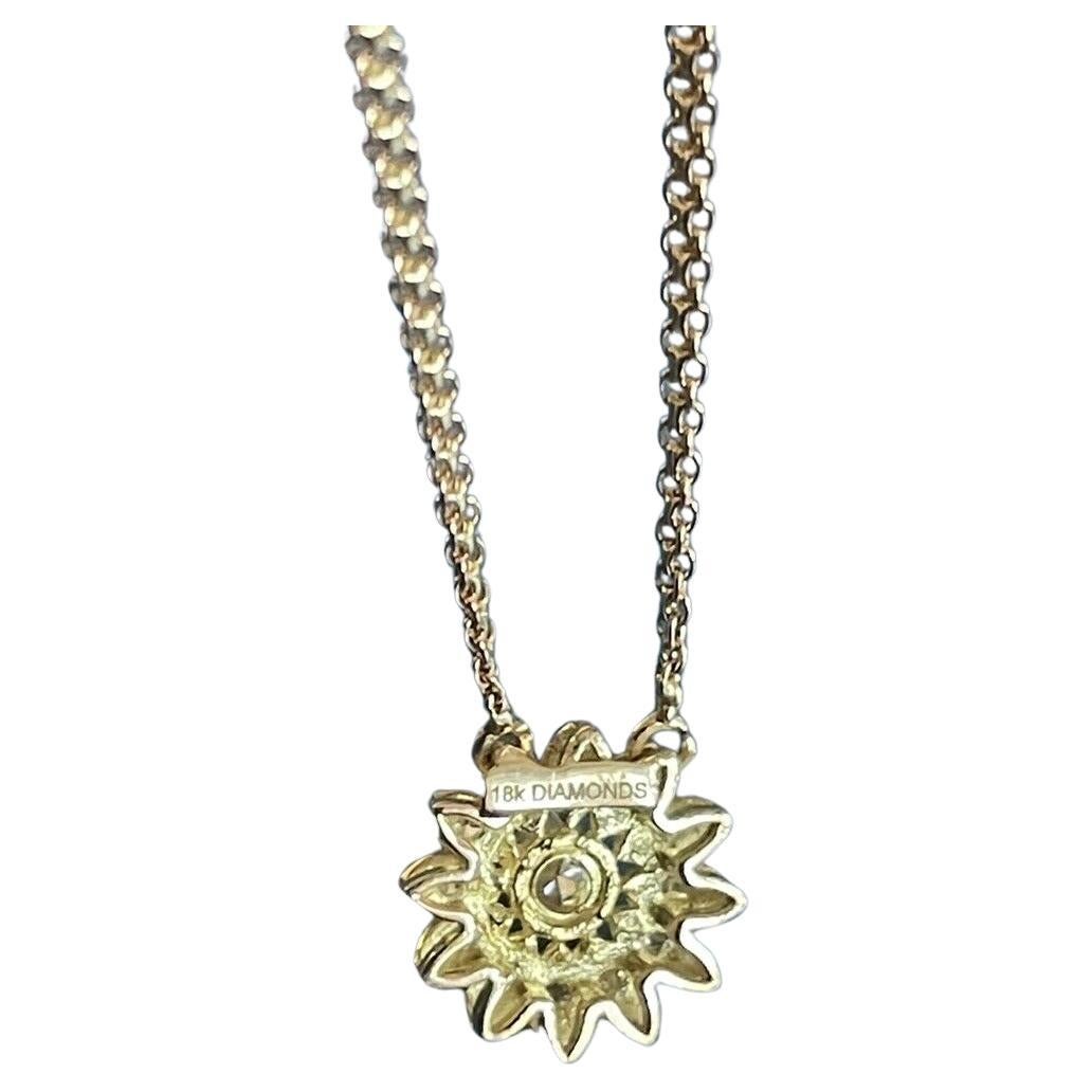 18 Karat Gelbgold Diamant-Halskette mit 0,80 Karat Sonnenblumen-Anhänger, rund 1 Karat By The Yard