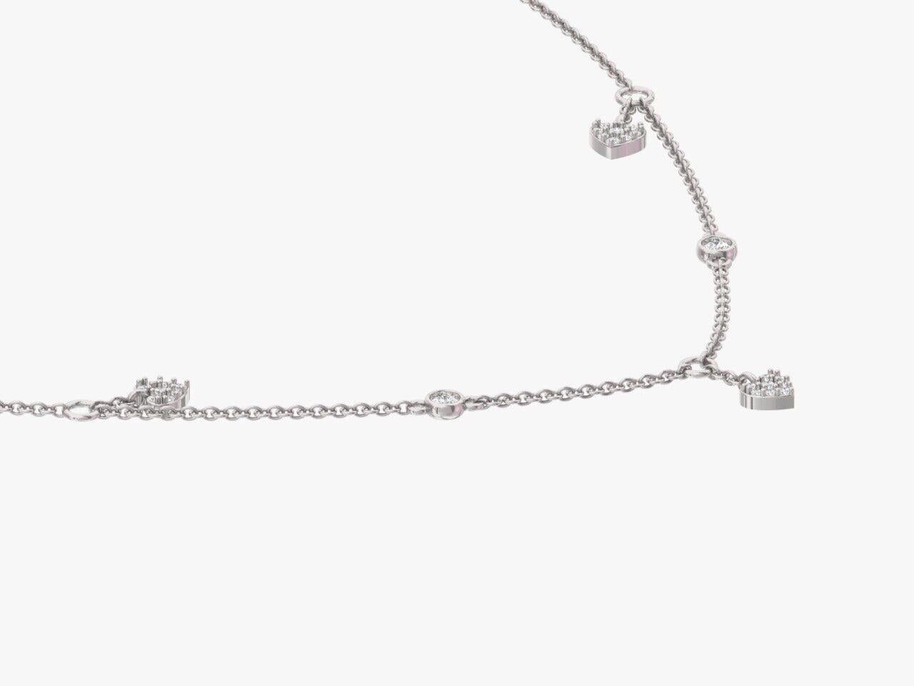 

High jewellery designer piece right from heart of London Hatton Garden

18 inch long chain fully embellished with VS clarity sparkling solitaire station diamonds and dangling heart charms totalling 1ct

Diamond Carat: 1ct

Colour: G

Clarity: