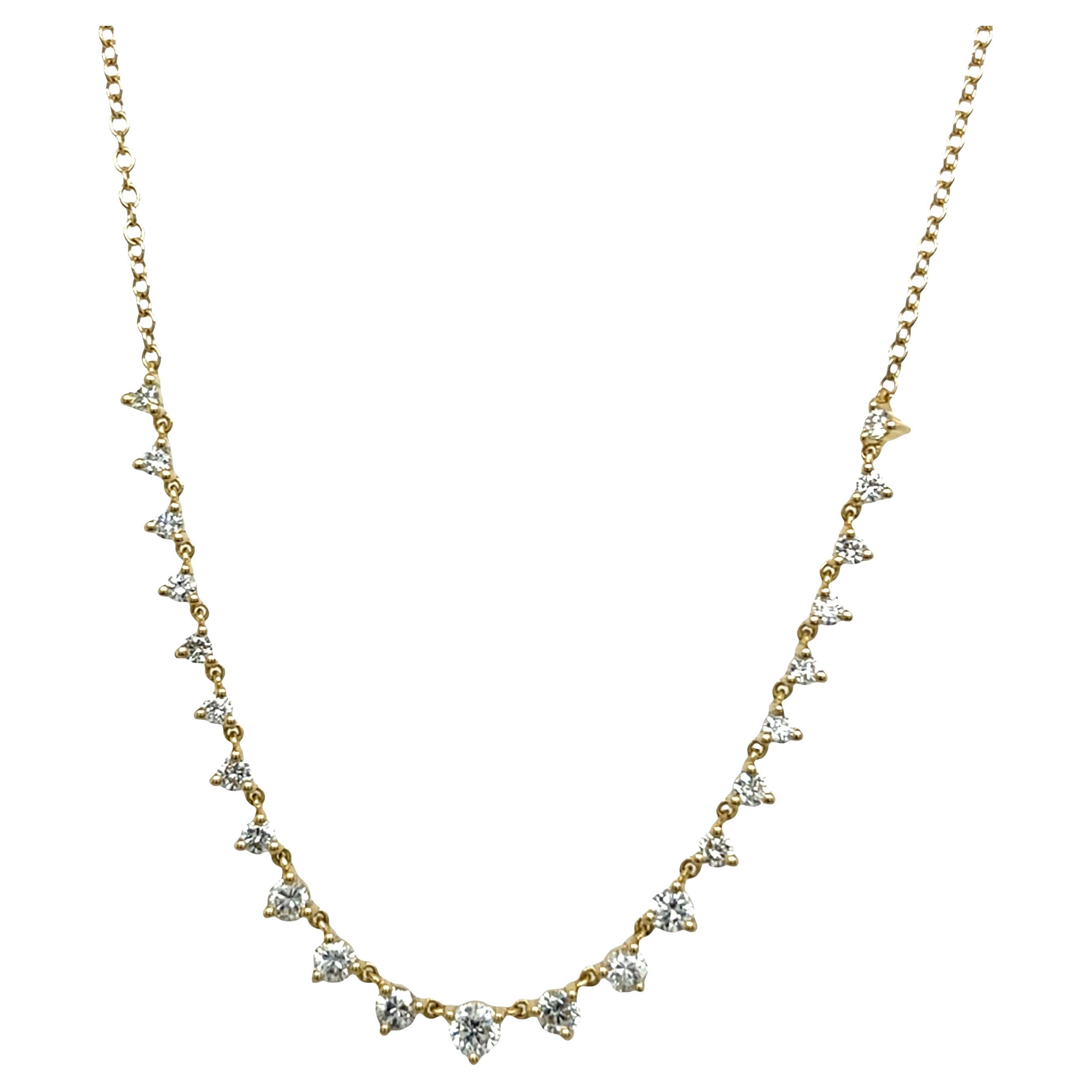 18ct Yellow Gold Diamond Necklace – 23 Diamonds, 0.85ct Total Diamond Weight