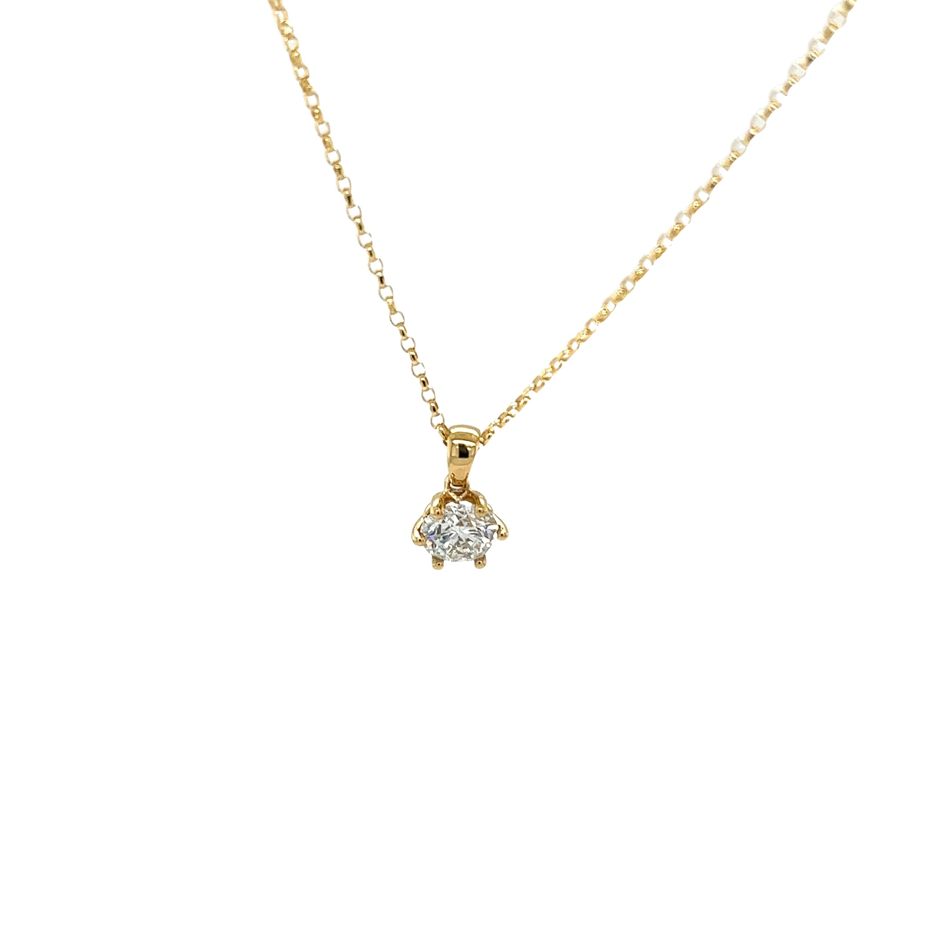 18ct Yellow Gold Diamond Pendant Set With 0.73ct Round Brilliant Cut Diamond For Sale 3