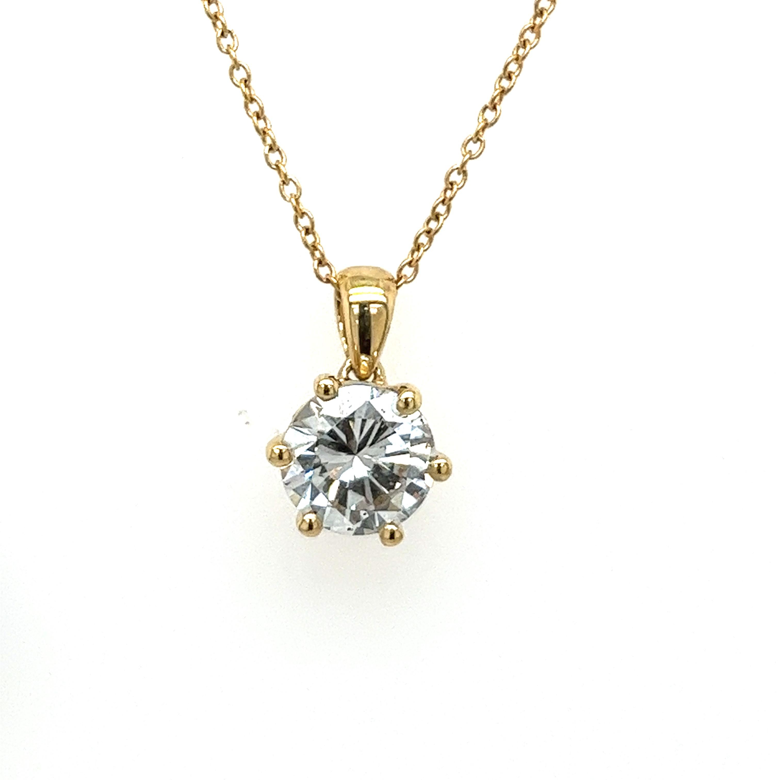 18ct Yellow Gold Diamond Pendant Set With 1.26ct Round Brilliant Cut Diamond In New Condition For Sale In London, GB