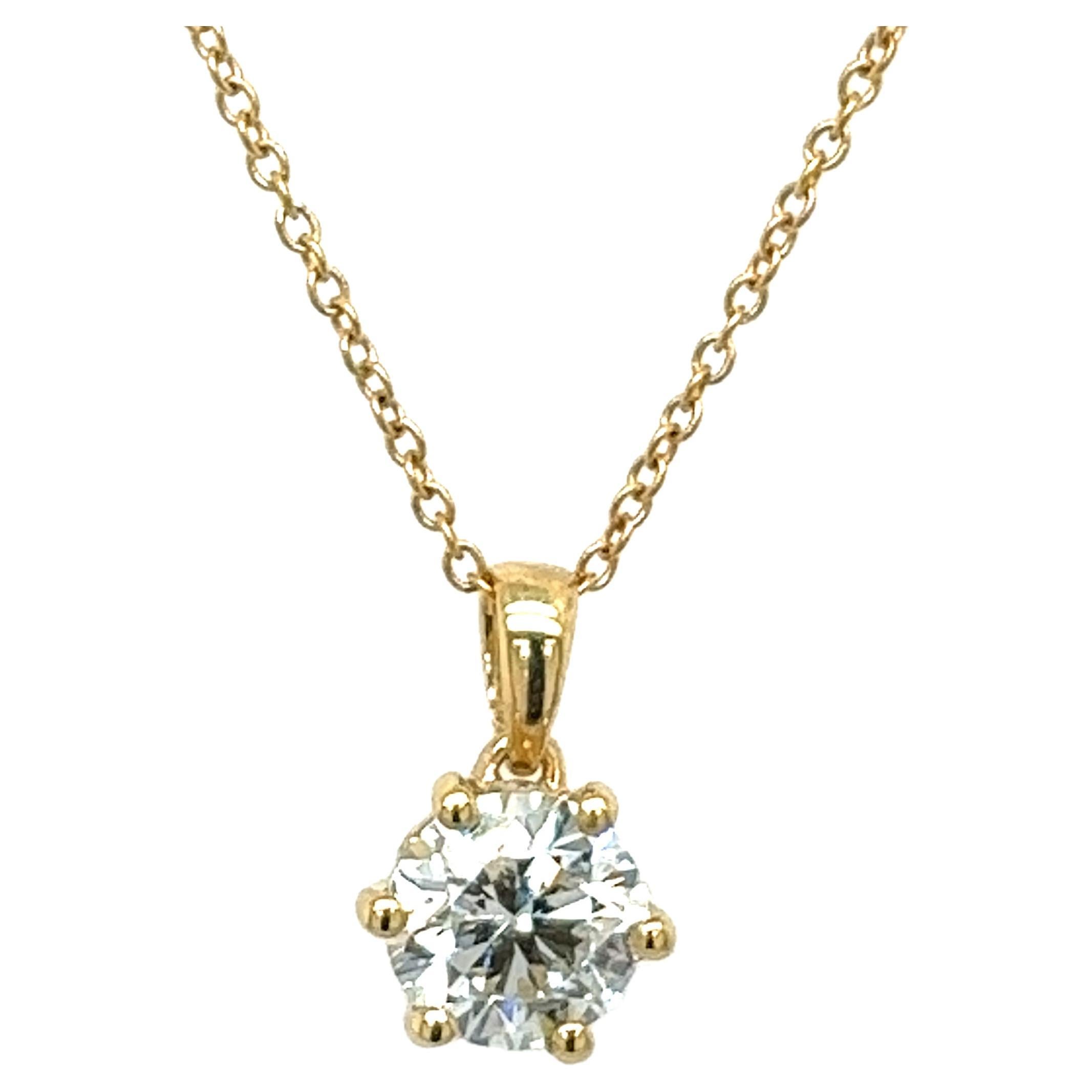 18ct Yellow Gold Diamond Pendant Set With 1.26ct Round Brilliant Cut Diamond For Sale