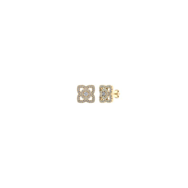 18ct Yellow Gold & Diamond Quatrefoil Contemporary Earstuds For Sale
