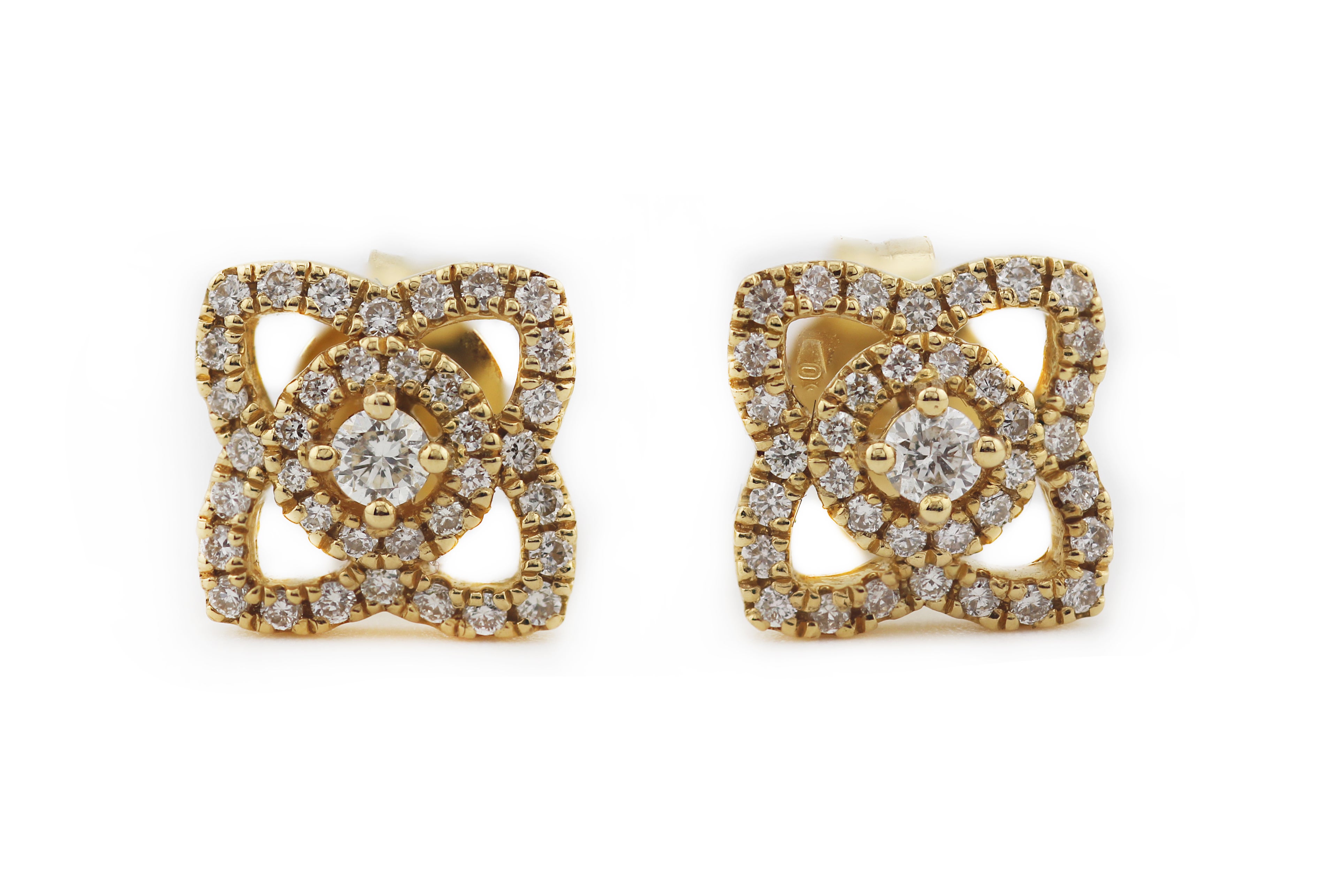 Zeitgenössische Ohrstecker aus 18-karätigem Gelbgold und Diamanten mit Vierpass