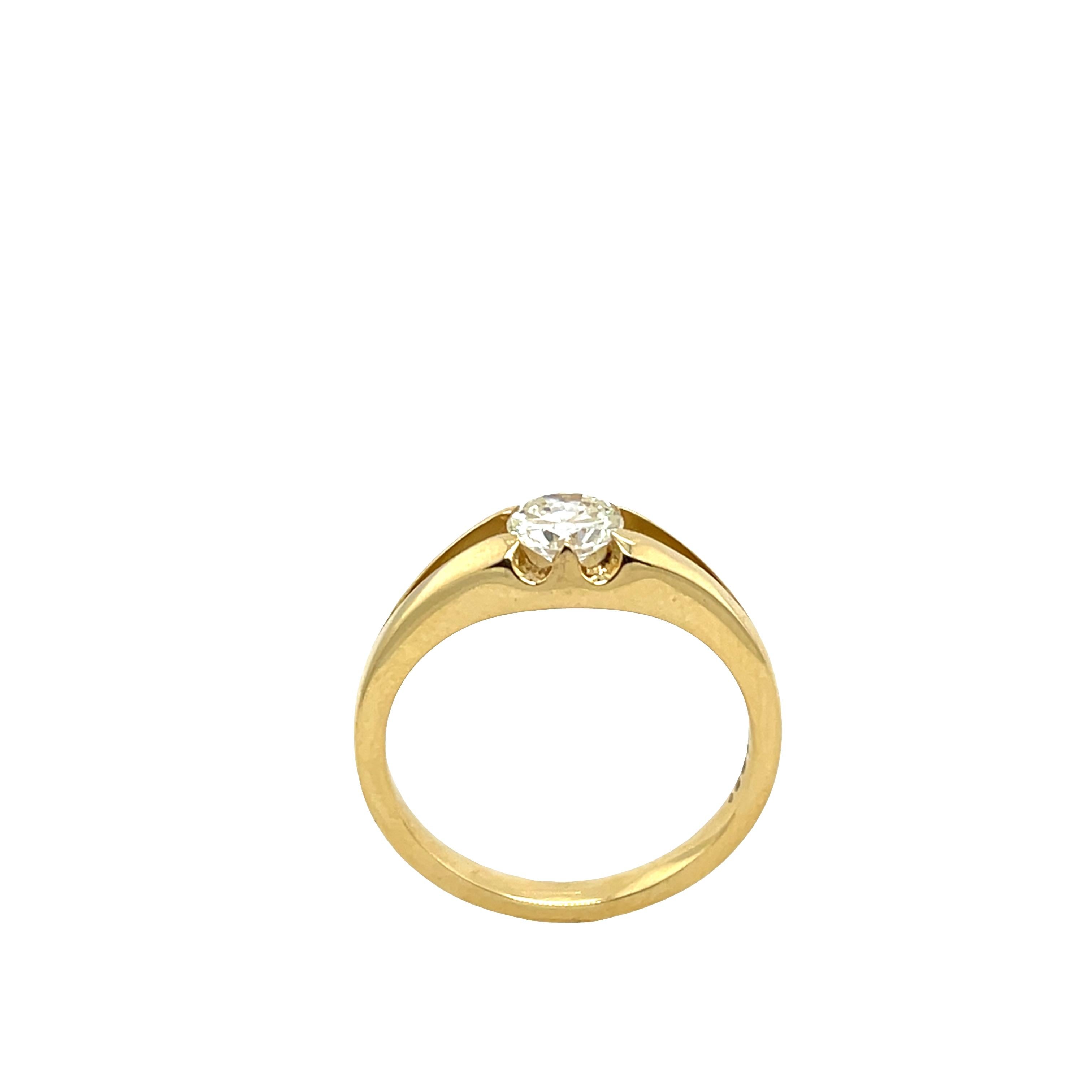 Bague en or jaune 18ct - Diamant rond de 0,52ct K-L / VS en vente 1