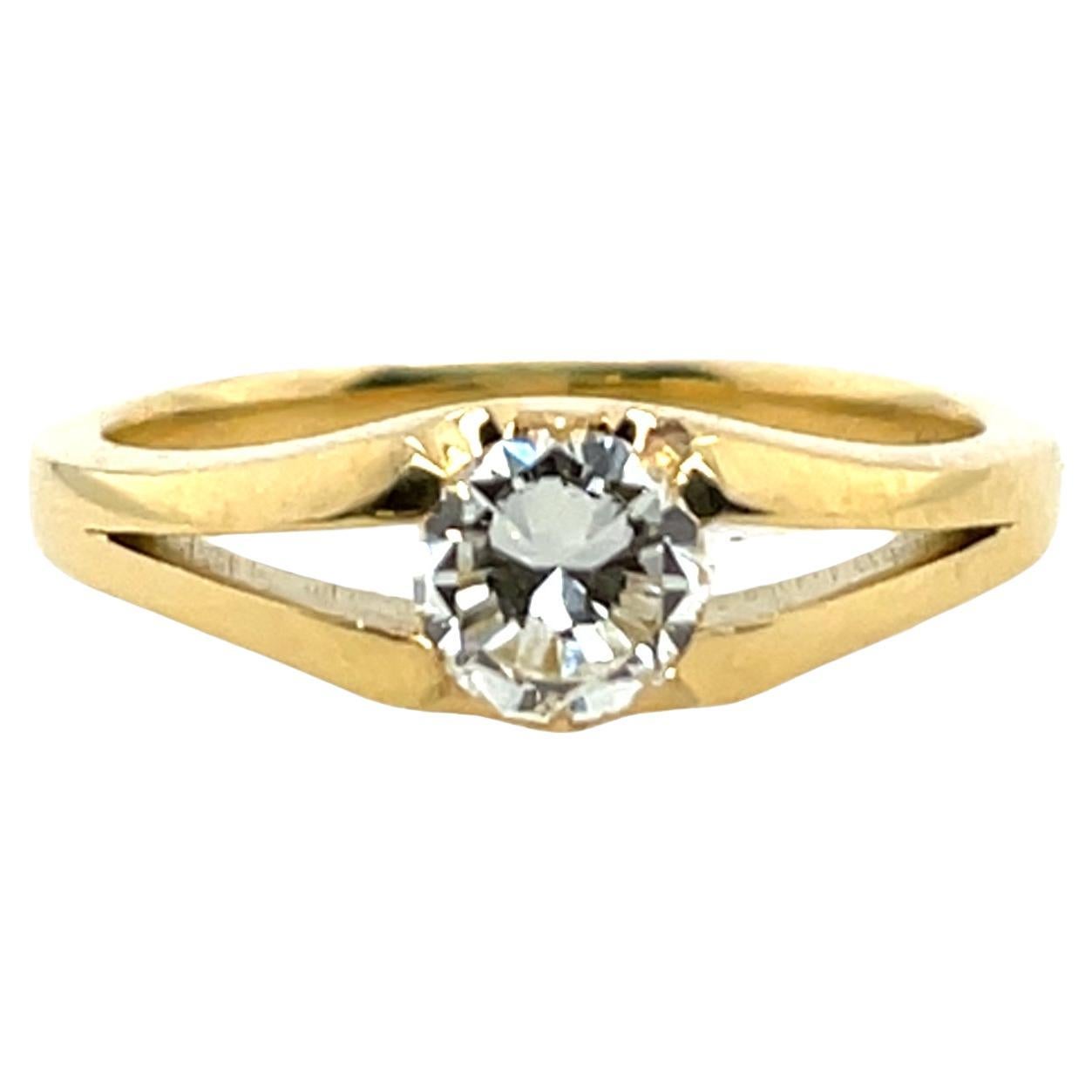 Bague en or jaune 18ct - Diamant rond de 0,52ct K-L / VS