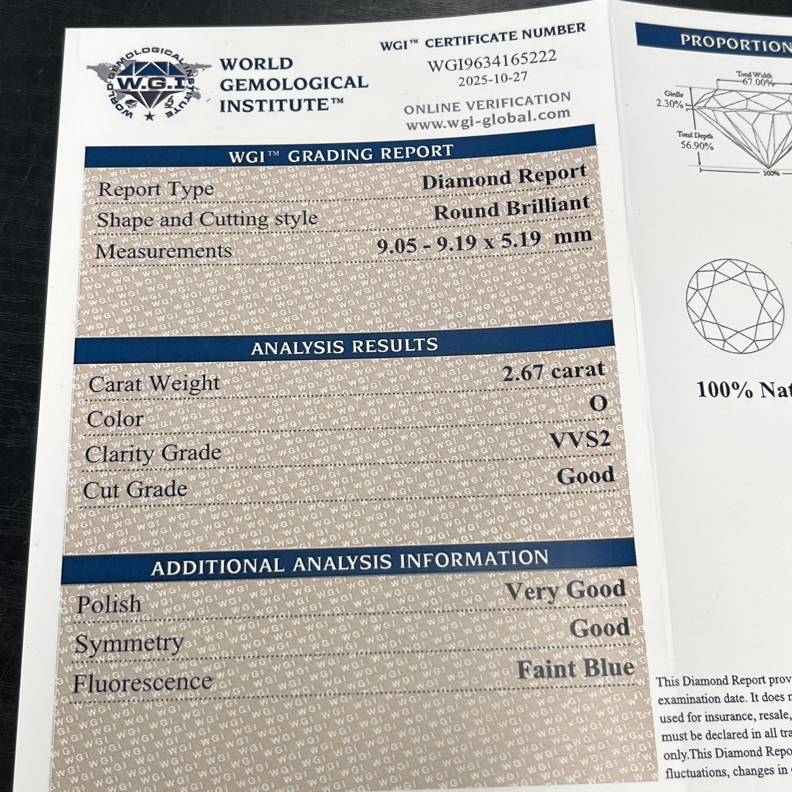 Bague en or jaune 18ct - Diamant rond de 2,67ct O/VVS2 en vente 4