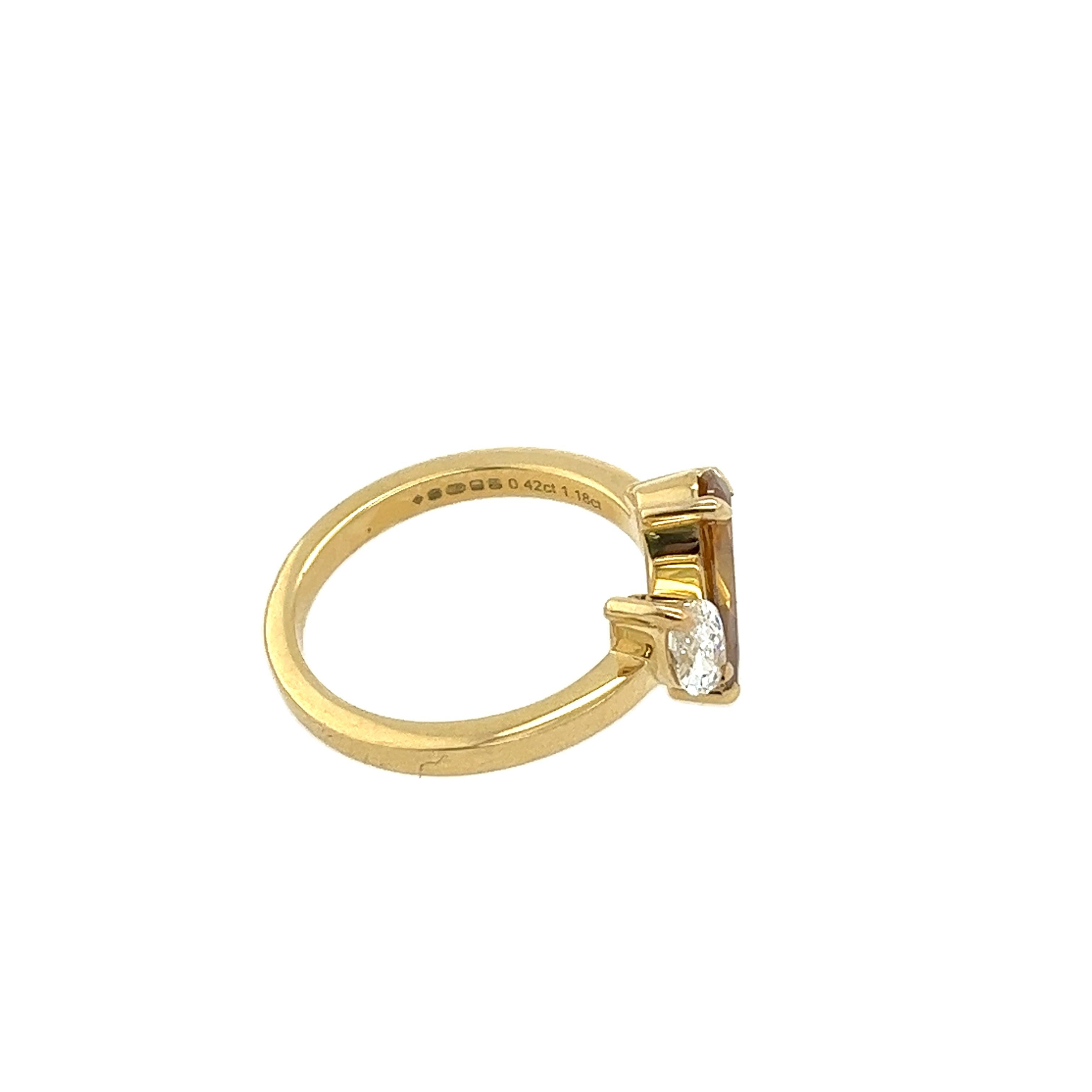 Bague en or jaune 18 carats sertie d'un diamant brun foncé fantaisie de 1,18 carat, certifié GIA Pour femmes en vente