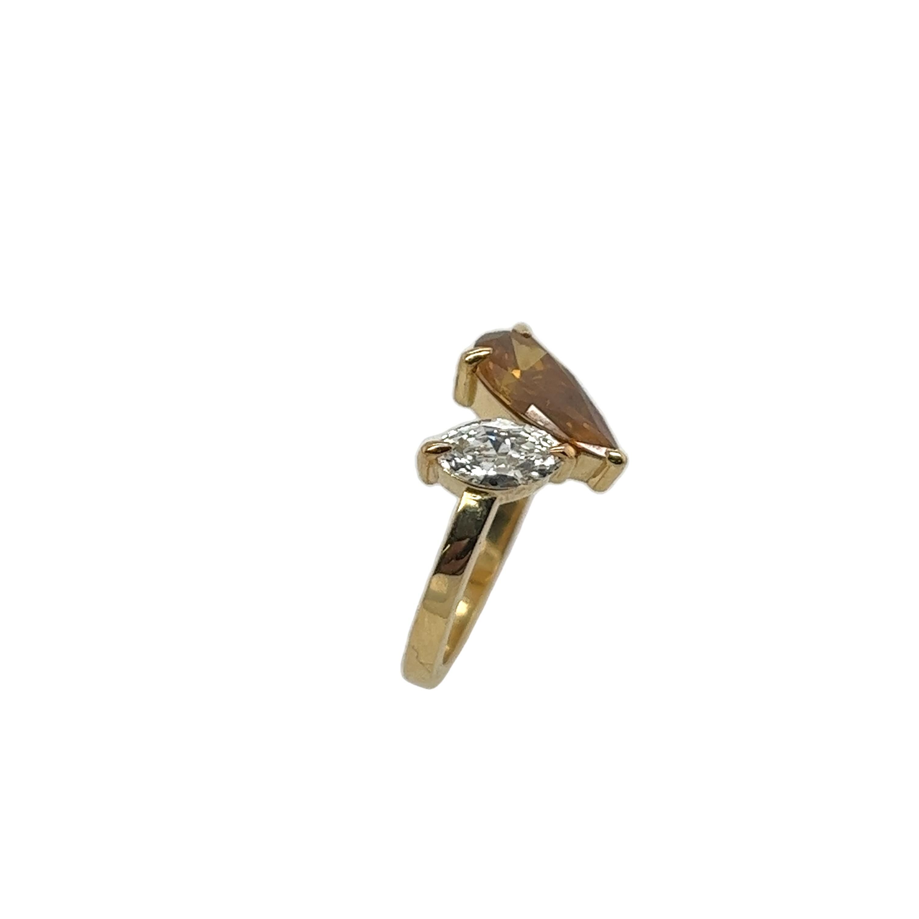 Bague en or jaune 18 carats sertie d'un diamant brun foncé fantaisie de 1,18 carat, certifié GIA en vente 1