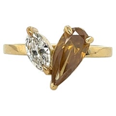 Conjunto de Anillo de Diamantes de Oro Amarillo de 18 ct 1,18 ct Diamante GIA Fancy Marrón Profundo