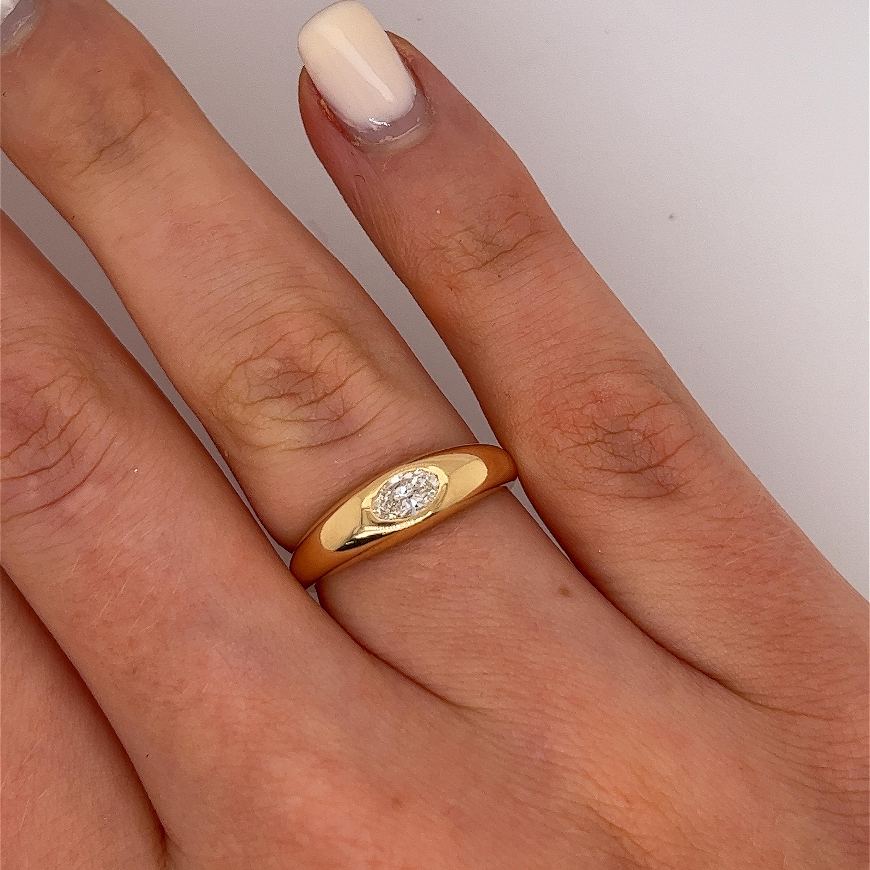 New made by Jewellery Cave 18ct yellow gold 
single stone ring, set with oval 0.30ct G/VS natural diamond.
The ring is a perfect complement to any ensemble 
and can be worn on any occasion.
Total Diamond Weight: 0.30ct 
Total  Weight: 5.2g
Ring