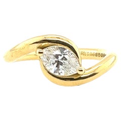 18 Karat Gelbgold Diamantring mit 0,70 Karat D/SI2 Marquise natürlichem Diamanten besetzt