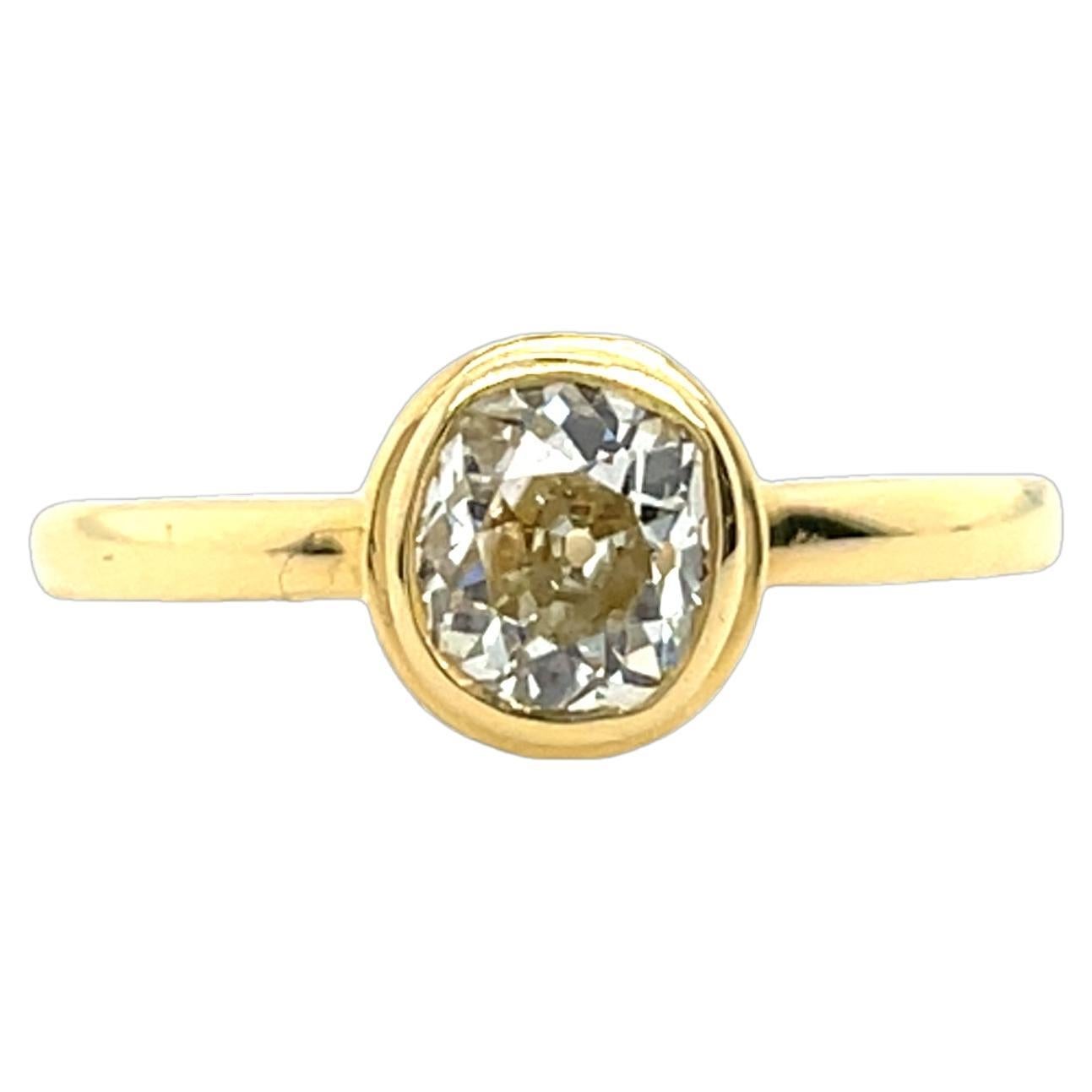 18ct Yellow Gold Diamond Ring Set with 0.81ct Cushion Cut Diamond