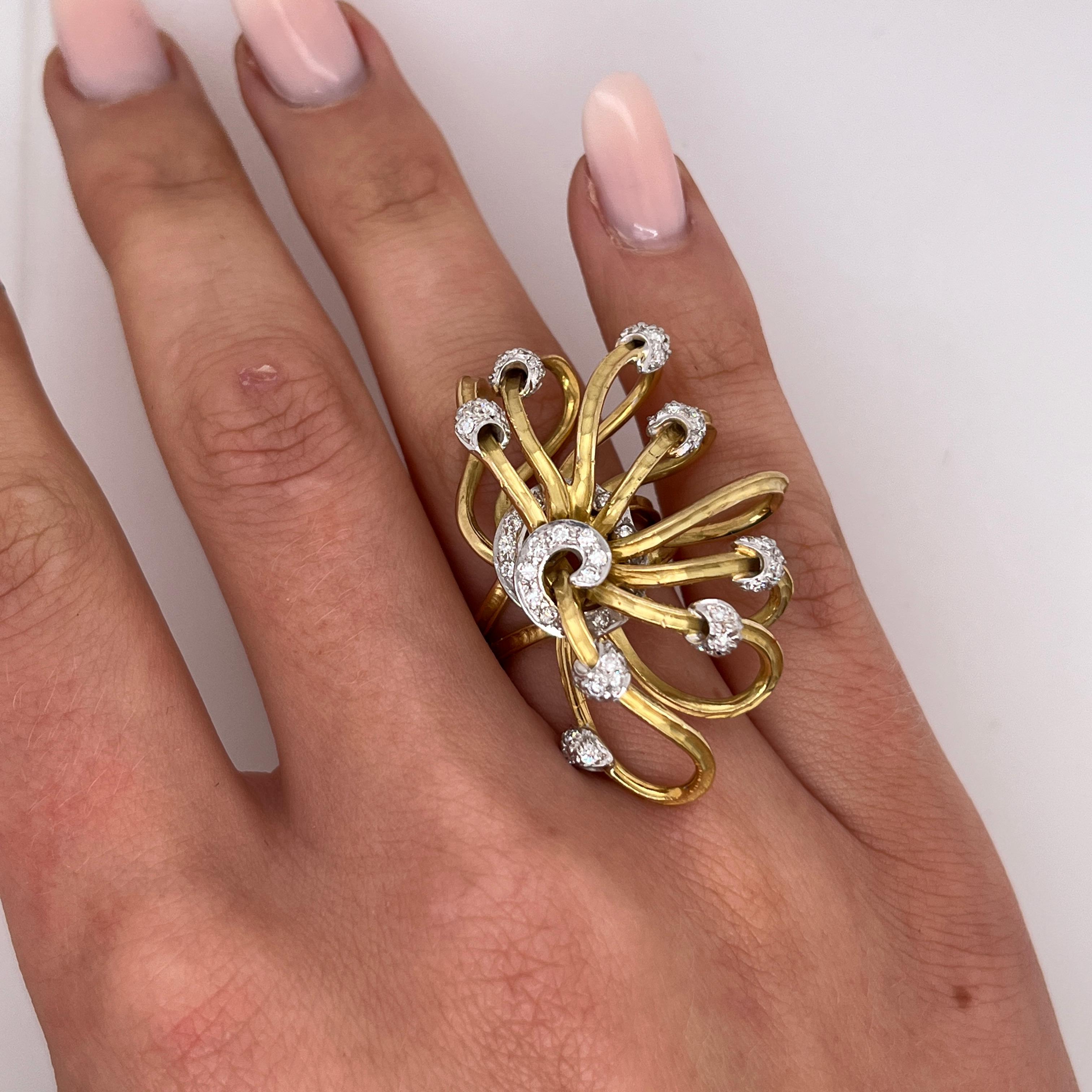 Bague en or jaune 18 carats sertie de diamants naturels de 0,90 carat Excellent état - En vente à London, GB