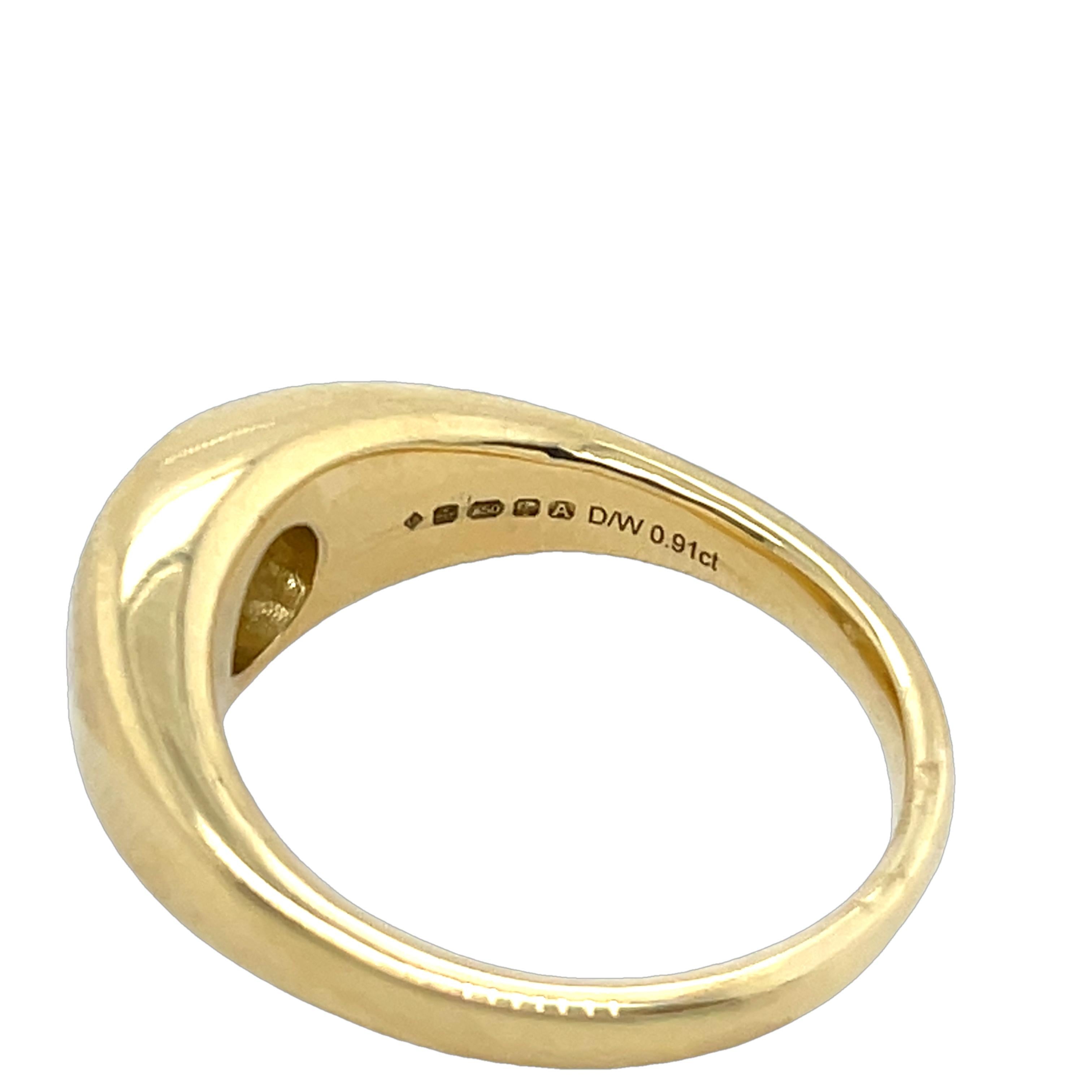 A timeless 18ct yellow gold ring, 
set with a 0.91ct round brilliant natural diamond, 
radiating elegance and sophistication.

Total Diamond Weight: 0.91ct
Diamond Colour: natural light yellow
Diamond Clarity: SI1
Width of Band: 2.15mm
Width of