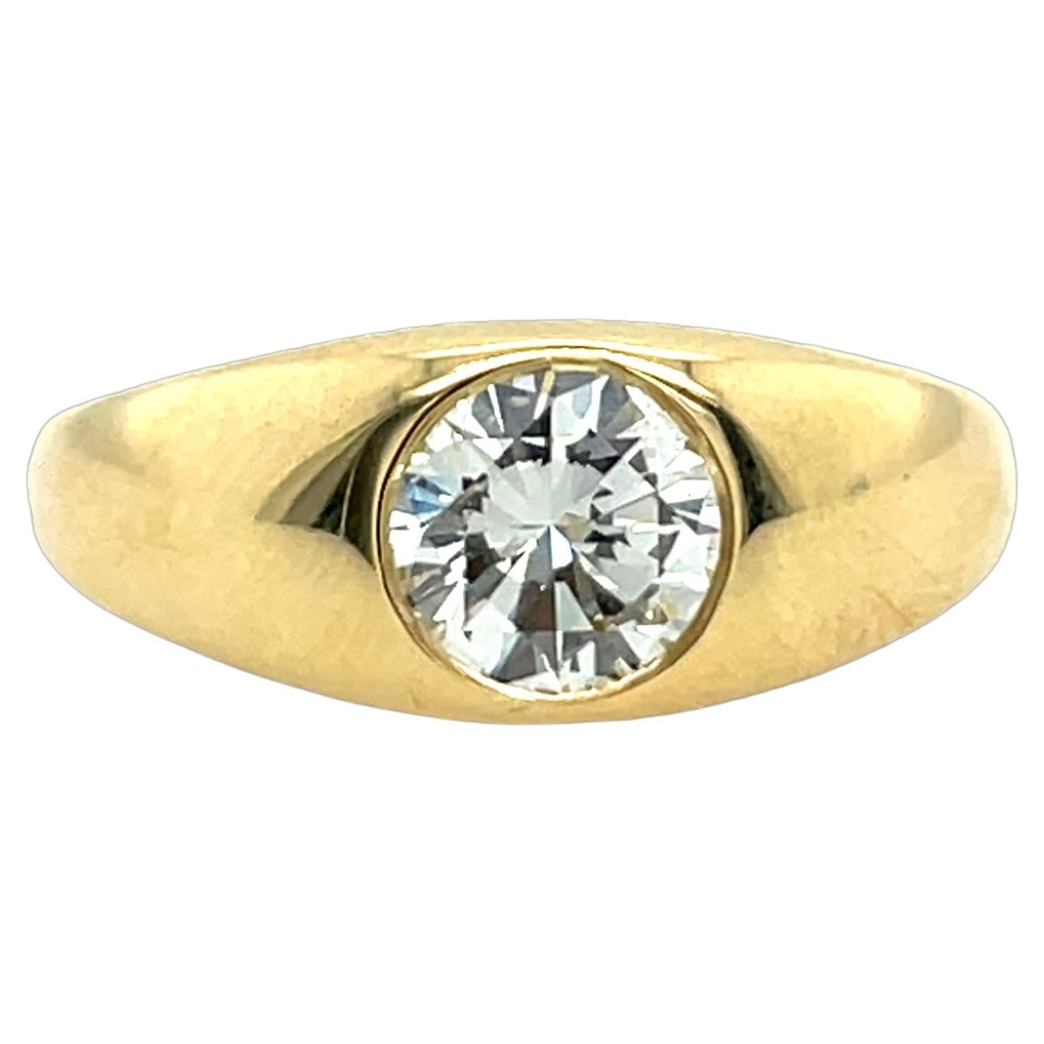 Diamantring aus 18-karätigem Gelbgold, mit rundem Brillantdiamanten von 0,91 Karat besetzt