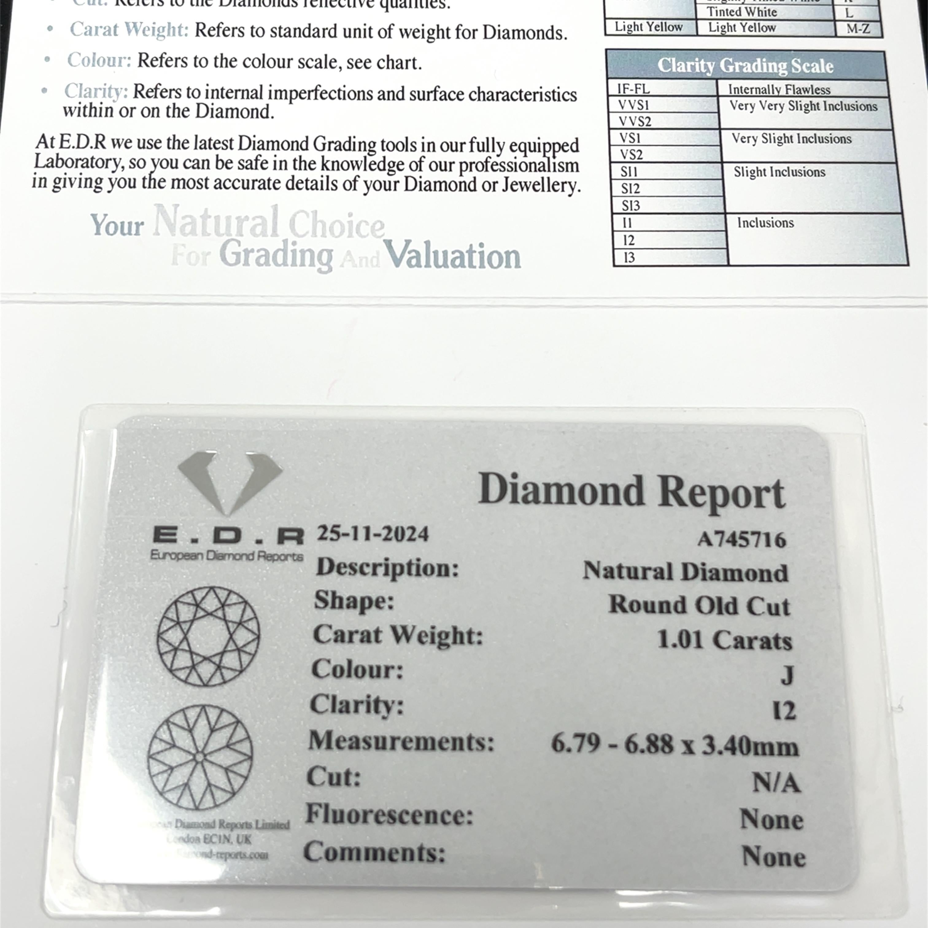 Anillo de diamantes de oro amarillo de 18 ct, engastado con un diamante redondo de 1,01 ct 1