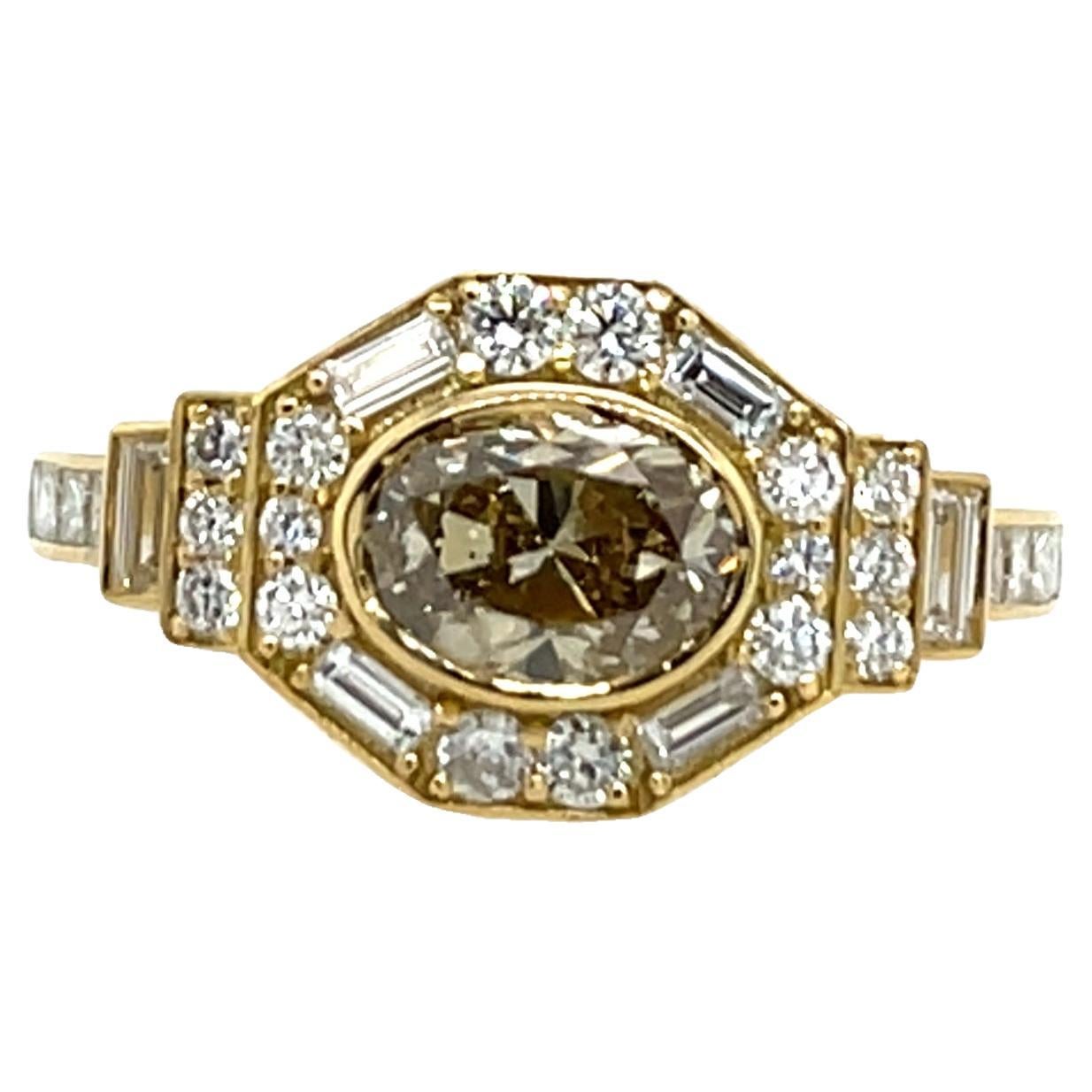 18ct Yellow Gold Diamond Ring, Set With 1.0ct Fancy Intense Yellow Brown Diamond