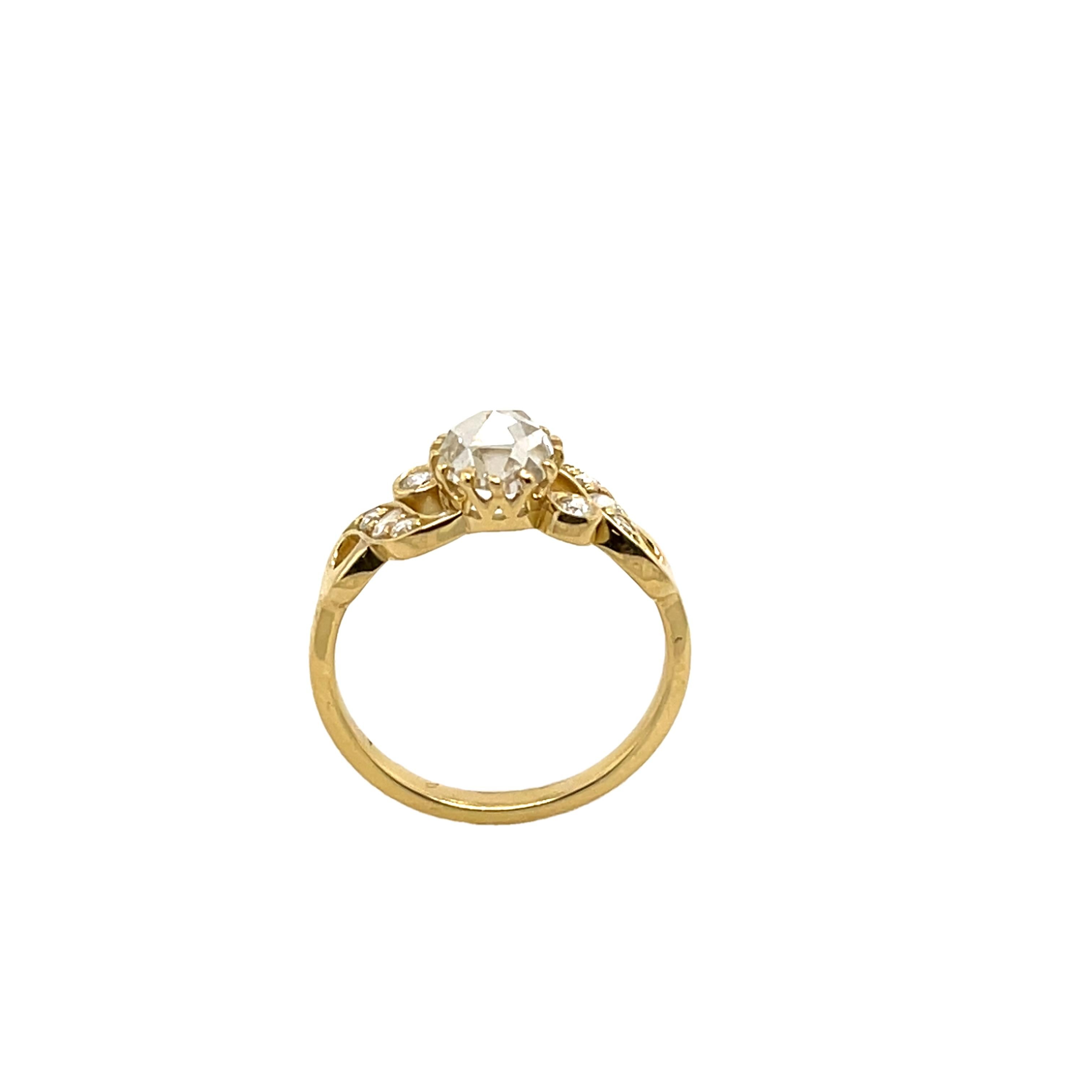 Old European Cut 18ct Yellow Gold Diamond Ring Set With 1.16ct Old cut Diamond For Sale
