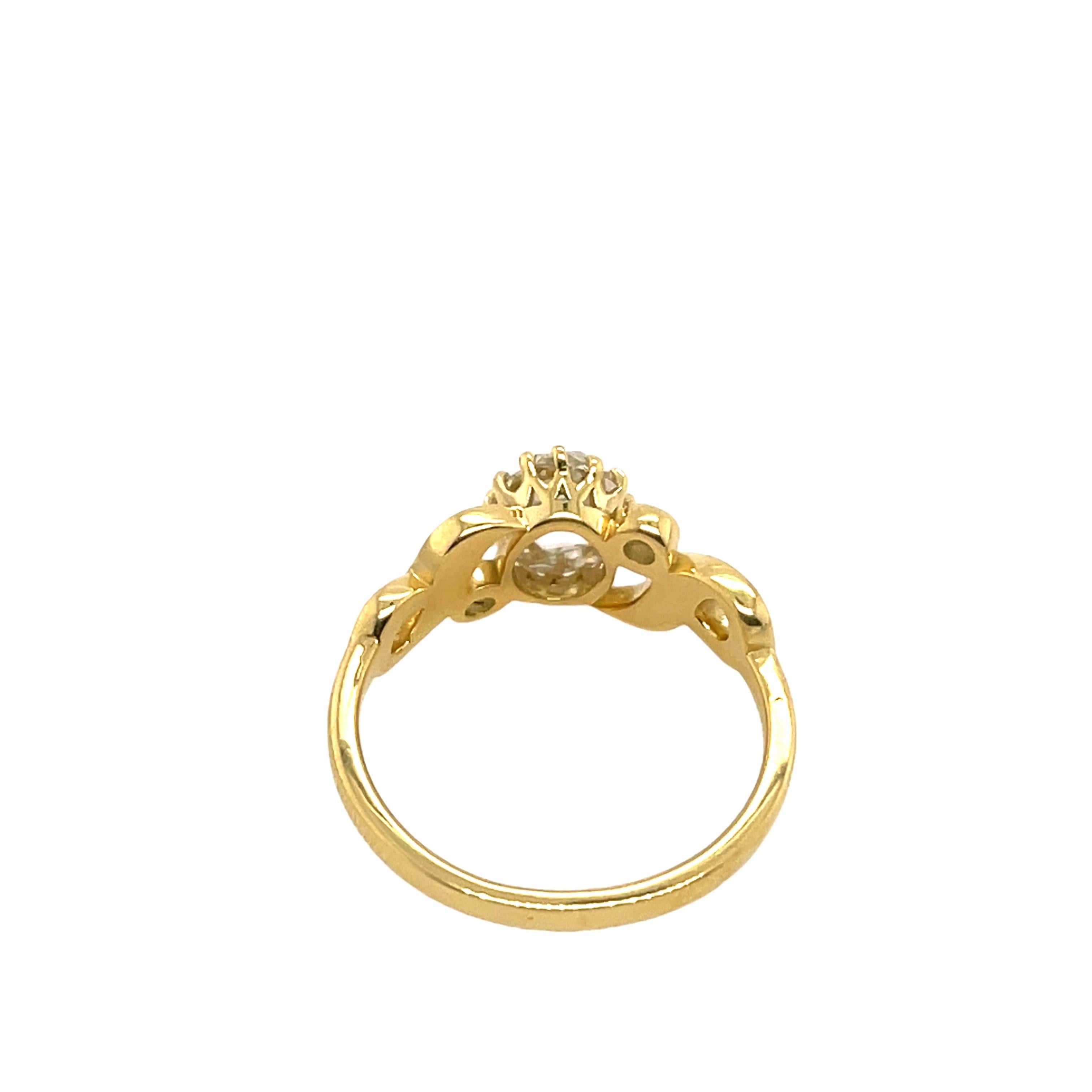 Women's or Men's 18ct Yellow Gold Diamond Ring Set With 1.16ct Old cut Diamond For Sale